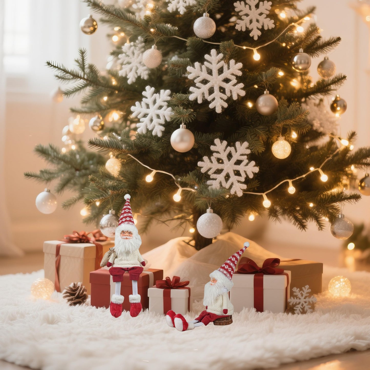 Dedrian11 Sitting Santa Claus Decor 24’’ Shelf Sitter Christmas Figurine with Dangling Legs, Plush Santa for Mantel Fireplace Tabletop, Poseable Arms, Weighted Bottom