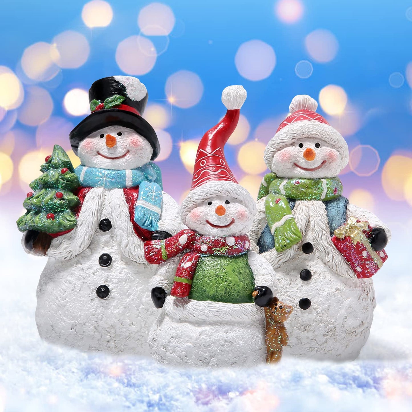 Hodao 3 PCS Christmas Snowman Family Decorations Xmas Snowman Figurines Winter Decor Handmade Figurines for Xmas Decor Gift - Christmas Party Home Decorations (Family)