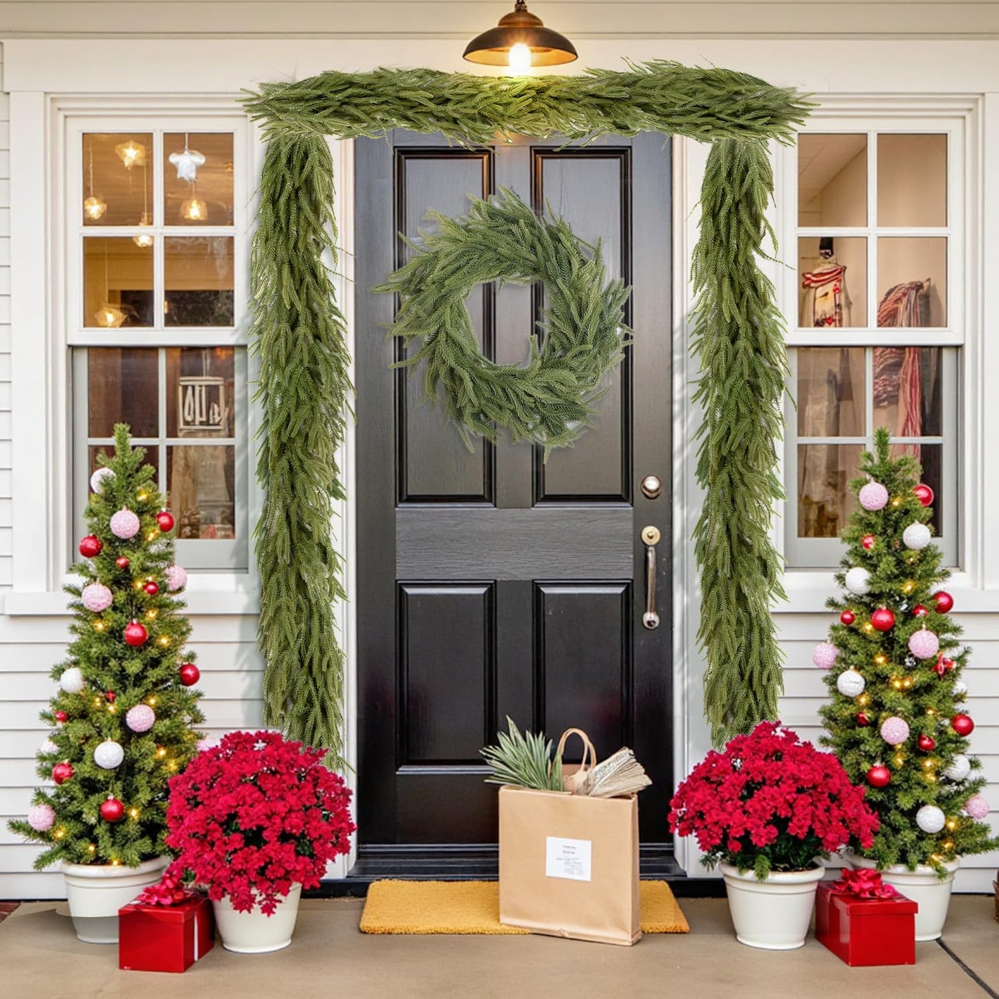 Findosom 6Ft Christmas Norfolk Pine Garland, Real Touch Artificial Winter Green Pine Garland for Mantle, Wall, Fireplace, Stairs, Table, Indoor & Outdoor Christmas Decorations