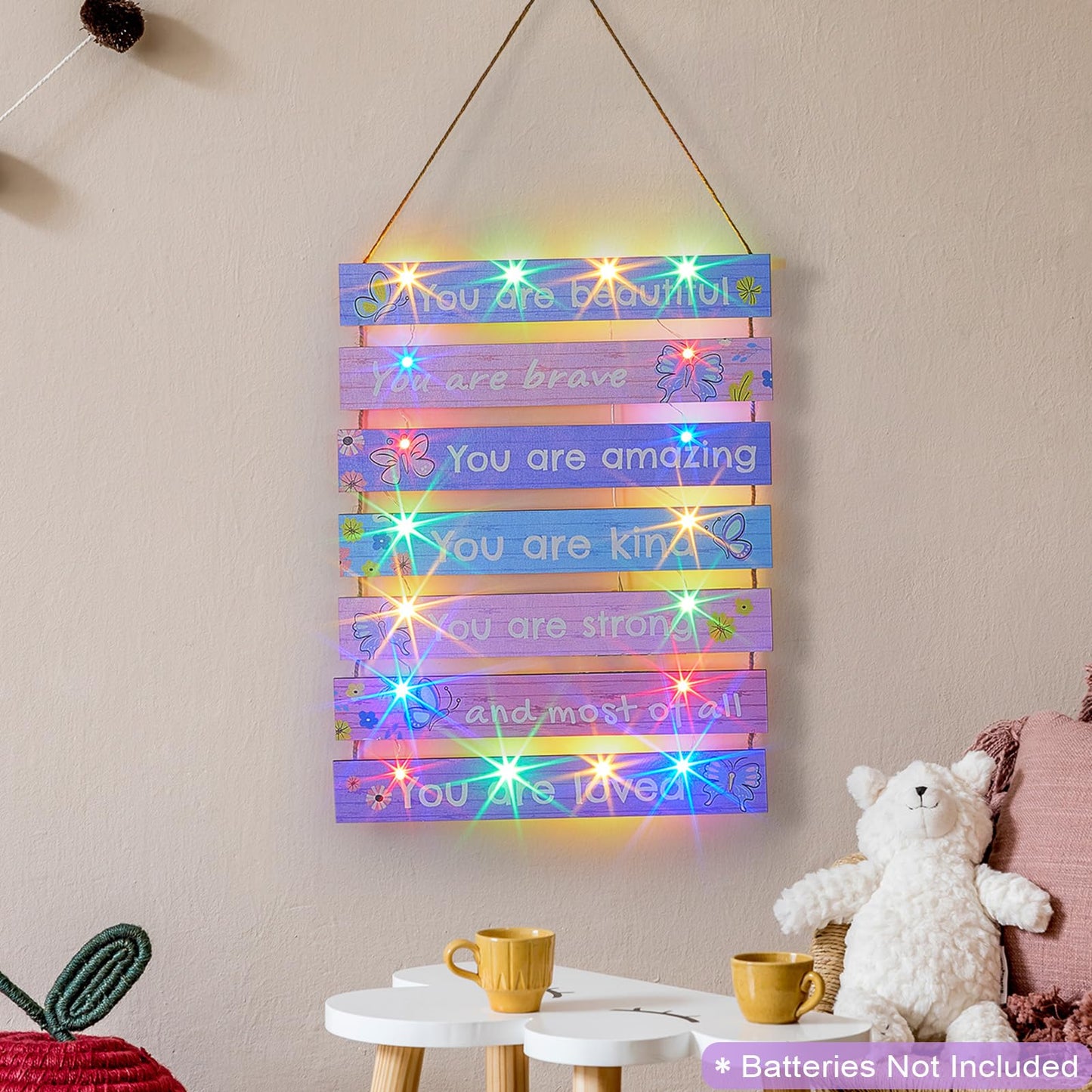 FIOBEE Girls Room Décor for Teen Girls Boys with LED Light Wall Decor for Bedroom Motivational Inspirational Wall Art Girl Room Decoration for Kids Studyroom, 8 Kinds of Lights, Purple Butterfly