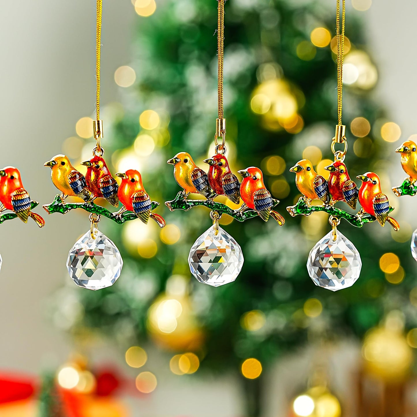 H&D HYALINE & DORA 6 Pcs Birds on Branches with Ball Prism Suncatchers Birds Hanging Ornament Indoor Decorations for Holiday Present Ideas