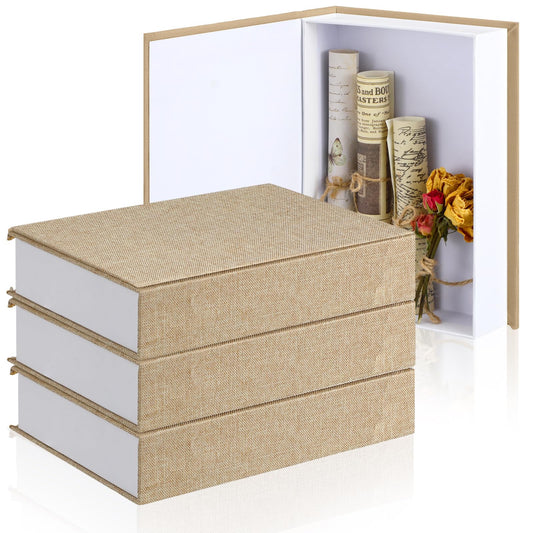 Tioncy 3 Pcs Fake Book Box Neutral Linen Book Box Decorative Faux Prop Storage for Farmhouse Home Decor shelf Table Card Photo DIY Keepsake Gift(8.6 x 6.1 x 1.8 Inch,Beige)