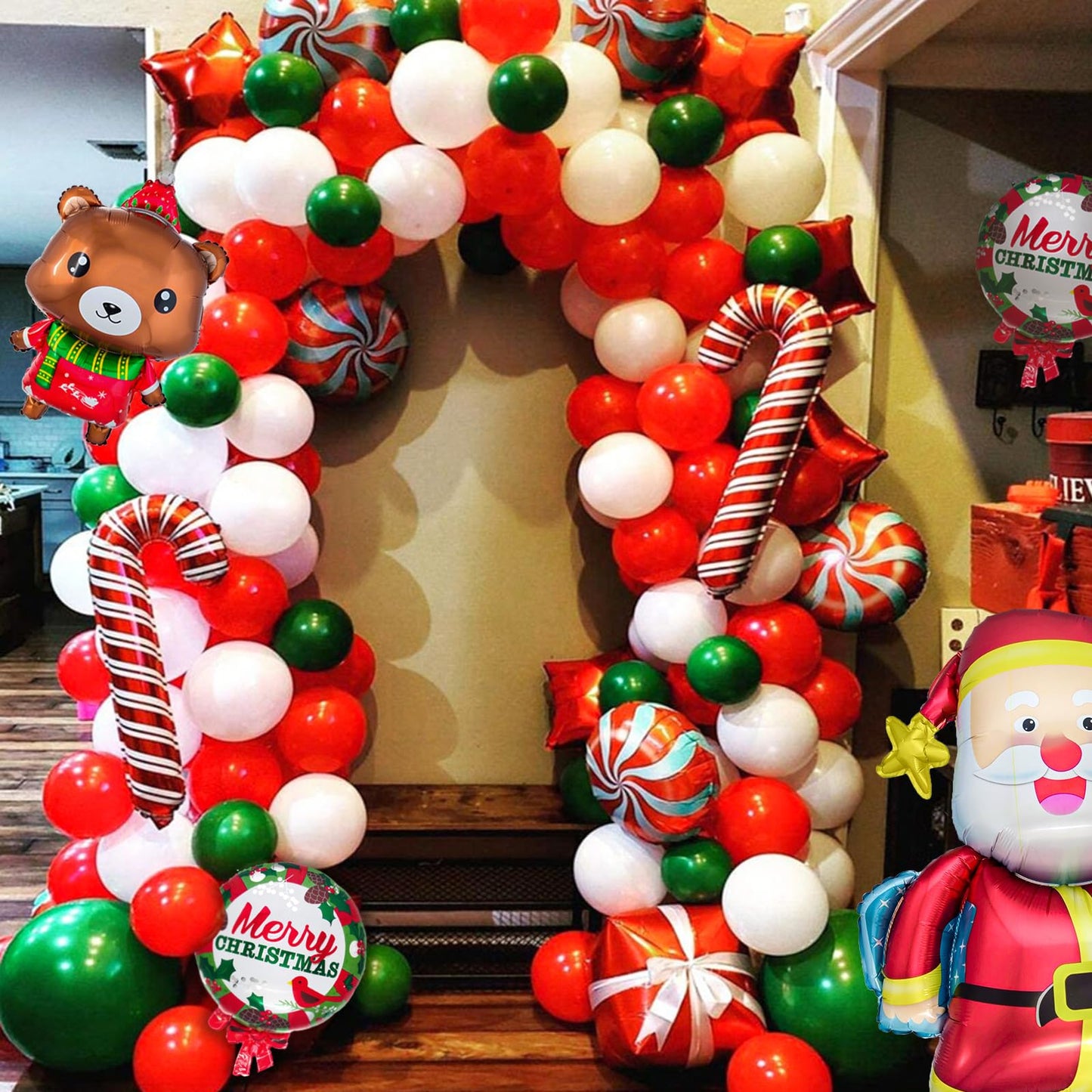 Red and Green Balloons 50 Pcs 12 Inch Christmas Latex Balloons Set Green Red Confetti Balloons with 2 rolls of ribbon for Christmas Holiday Party Decoration
