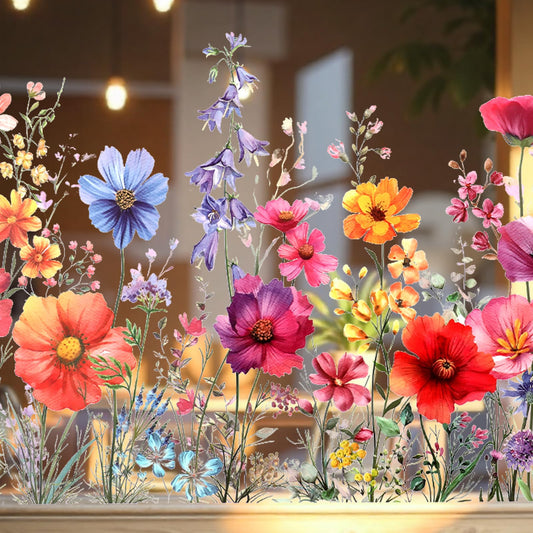 DOPENSPI Flower Window Sticker, Double Sided Wildflower Grass Wall Decals Flower Windows Clings for Glass Windows Cut Freely Floral Window Stickers for Home Office Decor