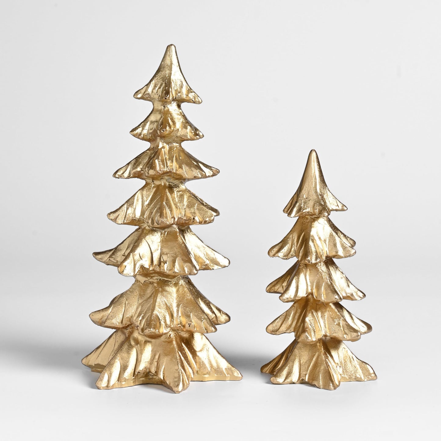 FESTGLOX Gold Christmas Tree Figurines, Small Resin Christmas Trees Home Decor, Tabletop Tree Set of 2, Decorative Xmas Trees for Christmas Decorations Indoor Mantle Centerpieces