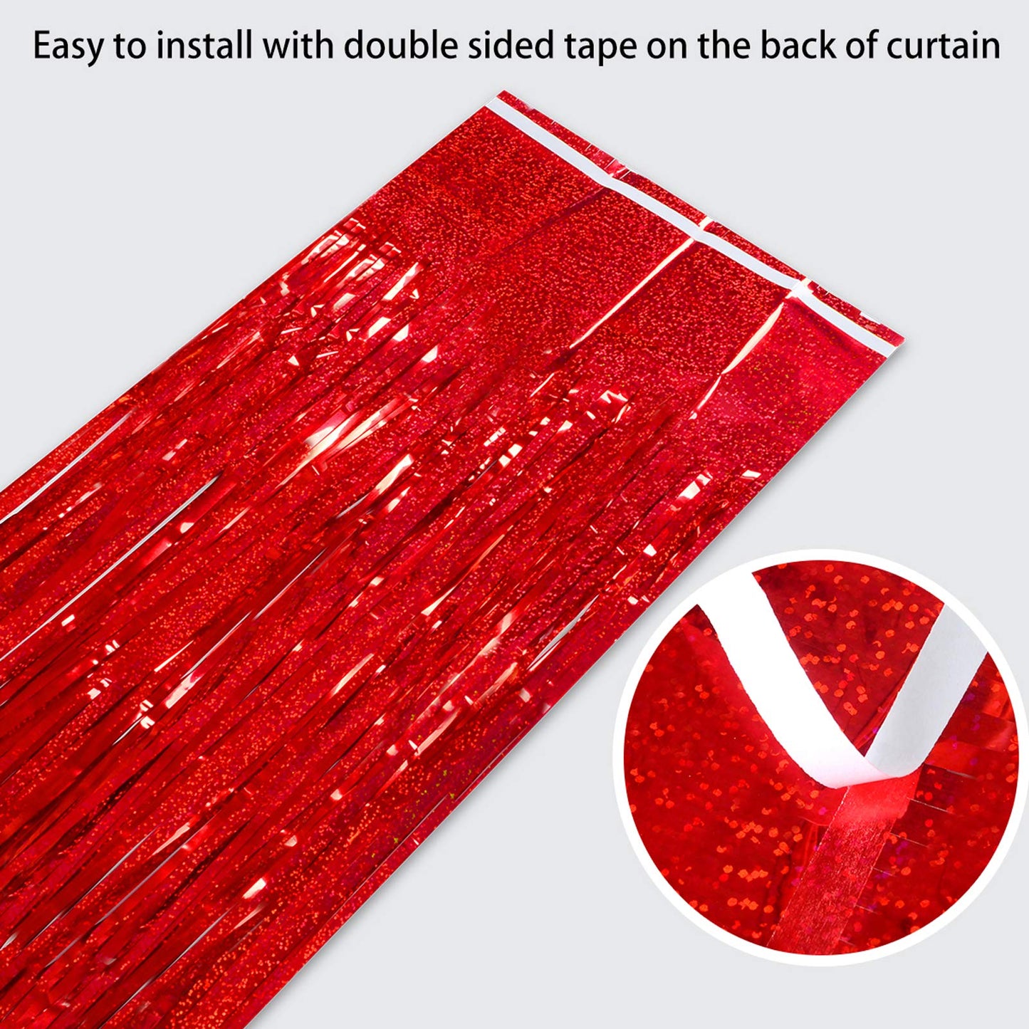 Red Tinsel Curtain Backdrop for Party Decorations - Sparkle Foil Tinsel Fringe Curtains Photo Backdrop Booth (3.2ft x 8ft, 2 Packs)