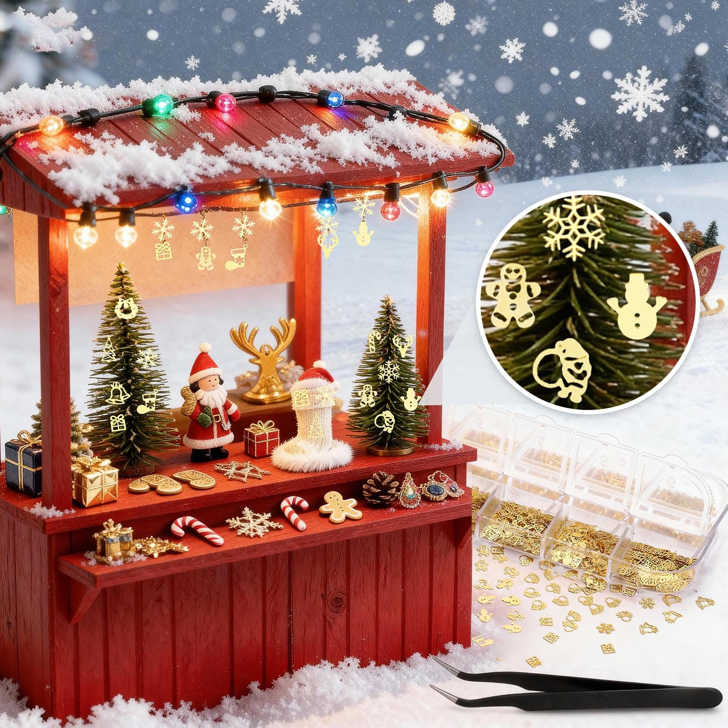 Naler 1200 PCS Tiny Christmas Ornaments for Crafts - 0.2 Inch Metal Embellishments for DIY Crafts, Scrapbooking, Nail Art Accessories, Decorations & Card Making Supplies
