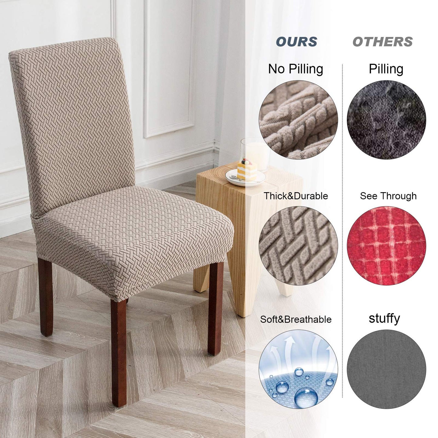 Genina Waterproof Chair Covers for Dining Room Set of 4 Kitchen Chair Covers Parson Dining Chair Slipcover,Khaki