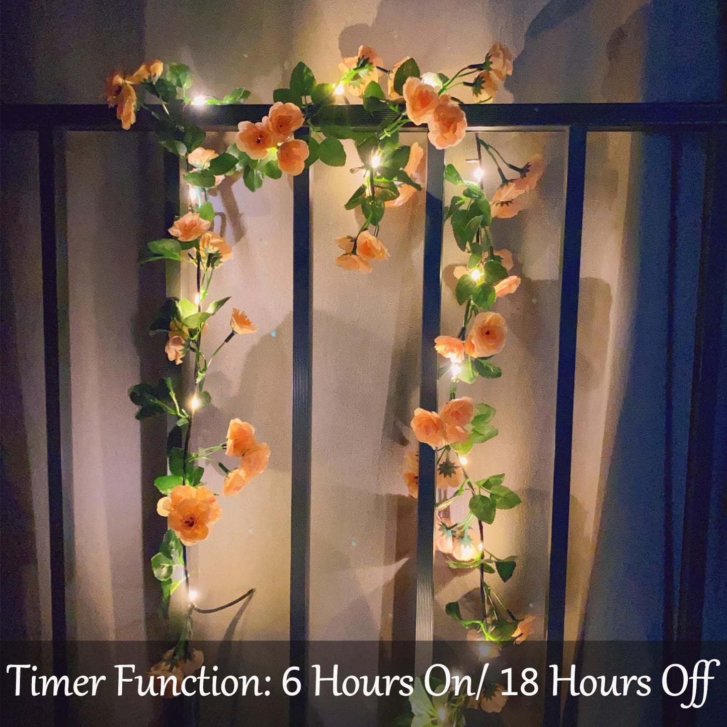 Fielegen Artificial Flower Garland with 20 LED String Lights, 6FT Hanging Rose Flower Vine Garland Decorations for Garden Wedding Flower Table Decor Birthday Party Indoor Bedroom Wall Room