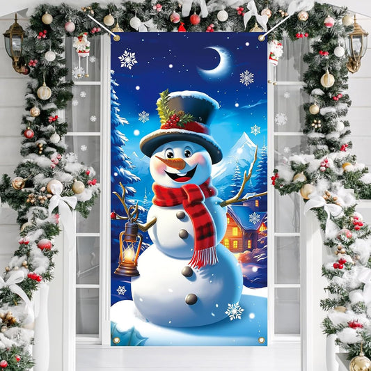 DIYASY Christmas Door Cover, Front Door Covers Holiday Snowman Wall Decorations Merry Xmas Backdrop Banner for Indoor Outdoor Home Office Classroom Decor