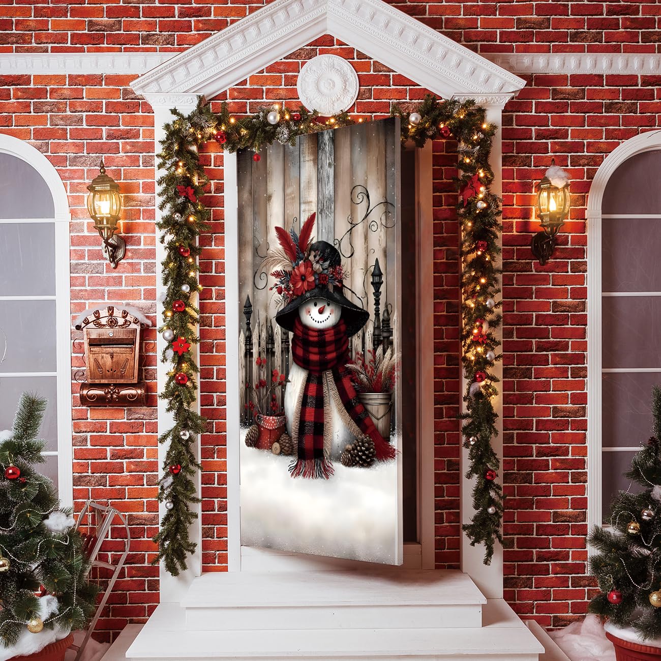 Irisbell Christmas Door Cover with Elastic,35'' x 83'' Stretchy Cloth Front Door Cover Decoration Christmas Party Banner Supplies for Indoor Outdoor (Pattern 1)