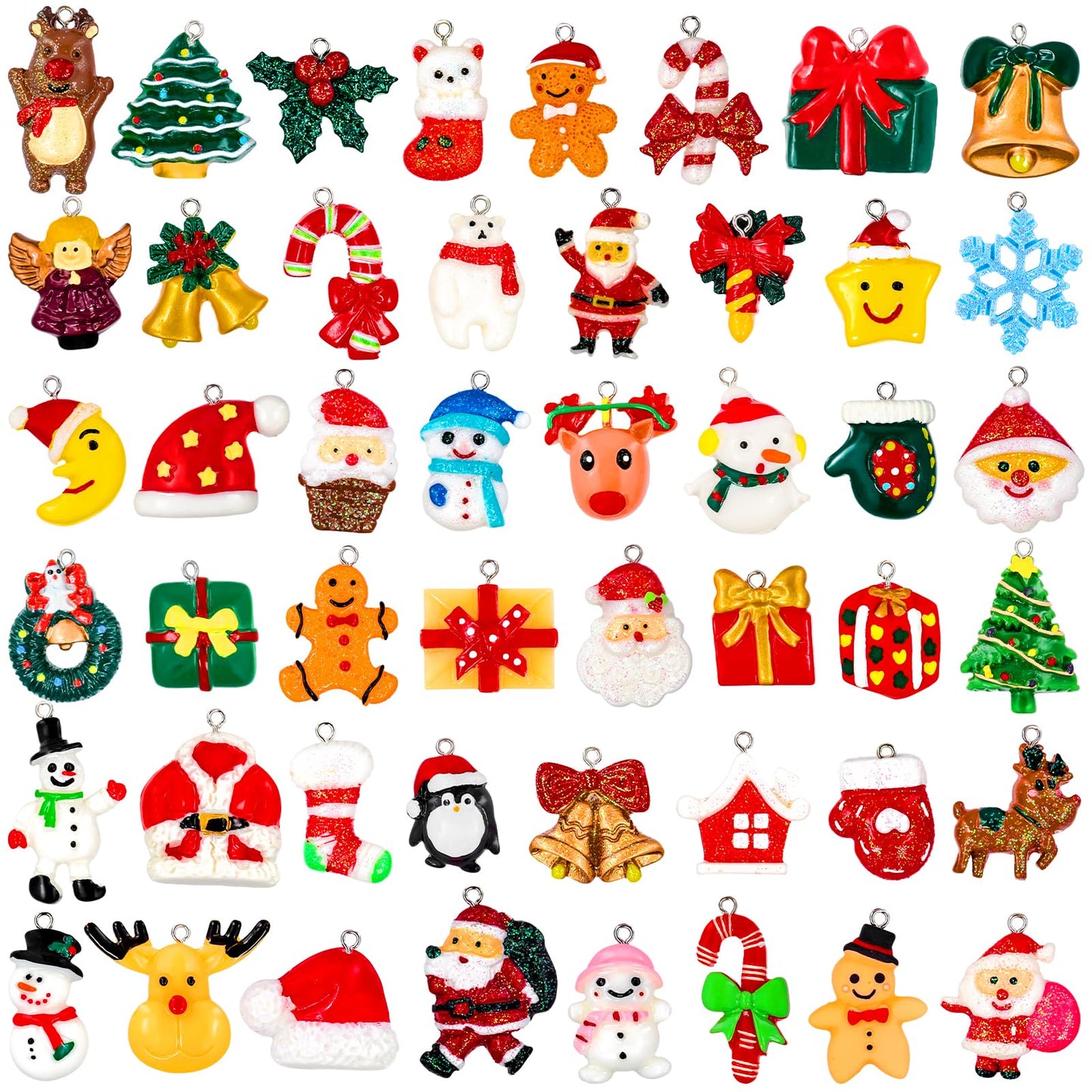 Thuodo 48PCS Mini Resin Christmas Ornaments Set, Tiny Hanging Decorations with String for Christmas Tree Decor