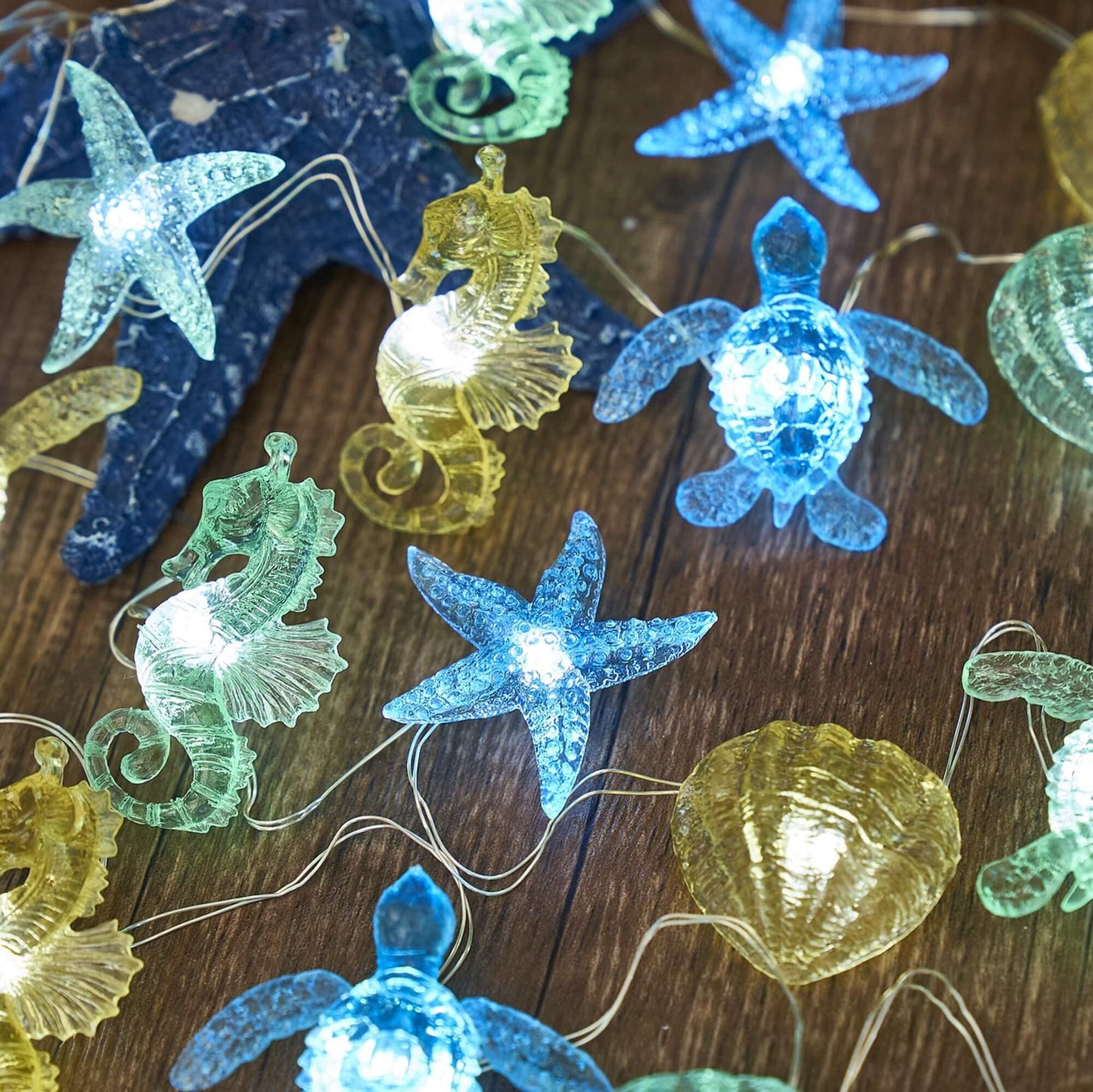 Belniak Nautical Theme Ocean Décor Beach Decorative String Lights Outdoor Seahorse Sea Turtle Starfish Shell Cute Marine Life Novelty Night Lights 30LED 10ft Battery Operated