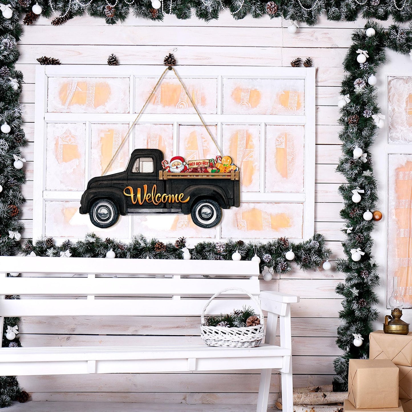 Ferraycle Independence Day Interchangeable Welcome Sign 4th of July Seasonal Truck Decor Door Signs with 12 Holiday Icons Rustic Farmhouse Interchangeable Holiday Decor(Black, Lateral Style)