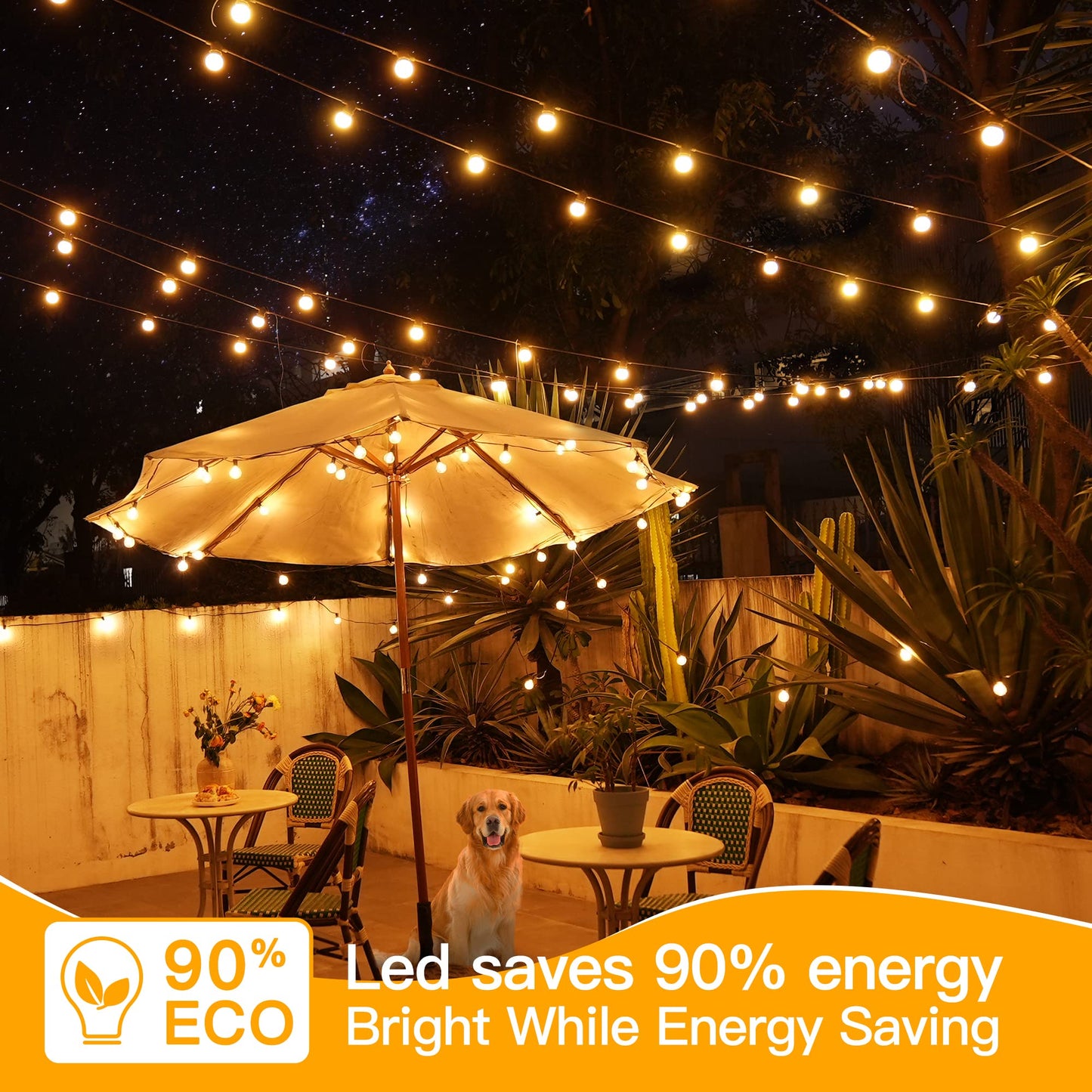 Ollny 50FT Outdoor String Lights, Waterproof Connectable Shatterproof Outside Light with 25 Edison + 2 Spare LED Bulbs Plug in, Patio Lights for Indoor Balcony Porch Camping Deck
