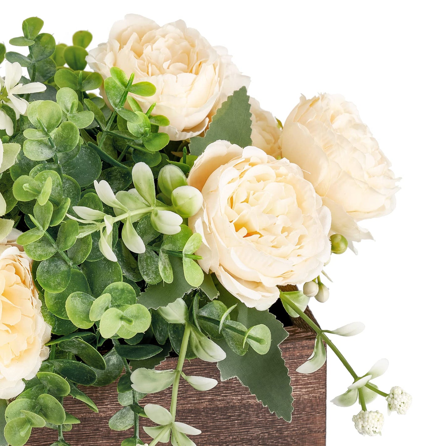 Dahey Centerpiece Table Decorations for Dining Room Farmhouse Table Centerpieces Decor Wood Tray with 3 Artificial Flowers and 2 Eucalyptus for Living Room Kitchen Table, 14.1" x 4.7" x 3.1"