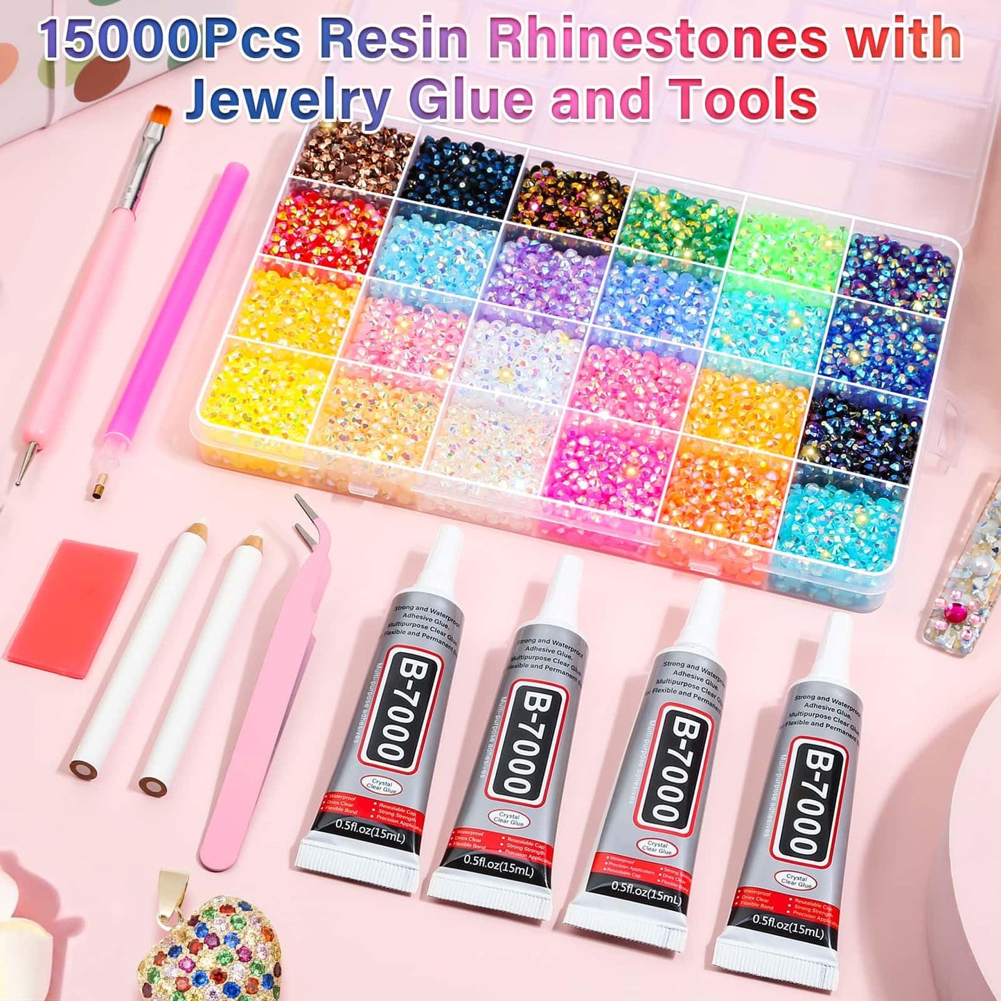 Audab Multicolor 4mm AB Rhinestone Kit with 16000pcs, 4pcs B7000 Jewelry Glue, Tools for Bedazzling Crafting, Graduation Cap, Jewelry, Shoes & Nails