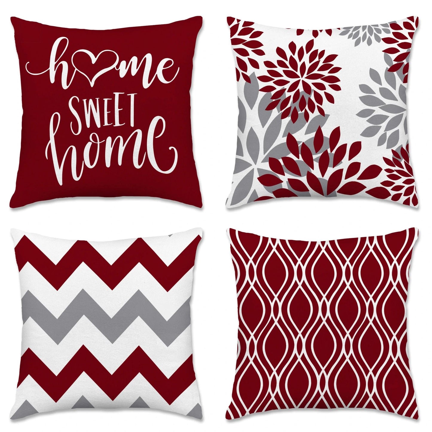 Hexagram Geometric Burgundy Pillow Covers 18x18 Set of 4, Decorative Outdoor Boho Modern Throw Pillow Covers, Home Sweet Home Farmhouse Cushion Case for Couch Sofa Bedroom Indoor Decor(No Insert)