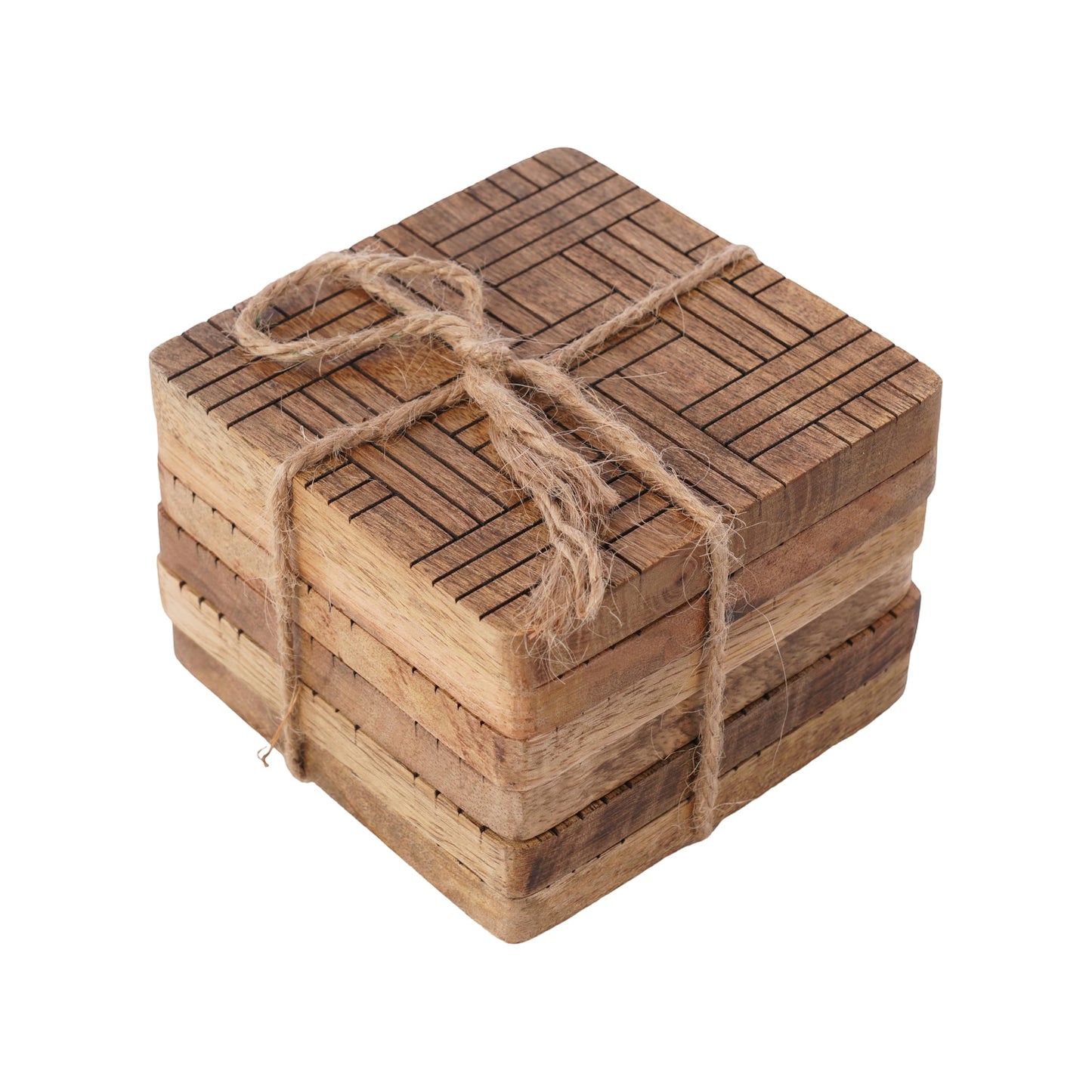 Set of 6 Wood Coasters - Natural Mango Wooden Coasters for Drinks, Beverages, Wine Glasses & Bar Glasses - Rustic & Durable Drink Coasters - Coaster Set for Home, Kitchen, Dining, Bar Decor