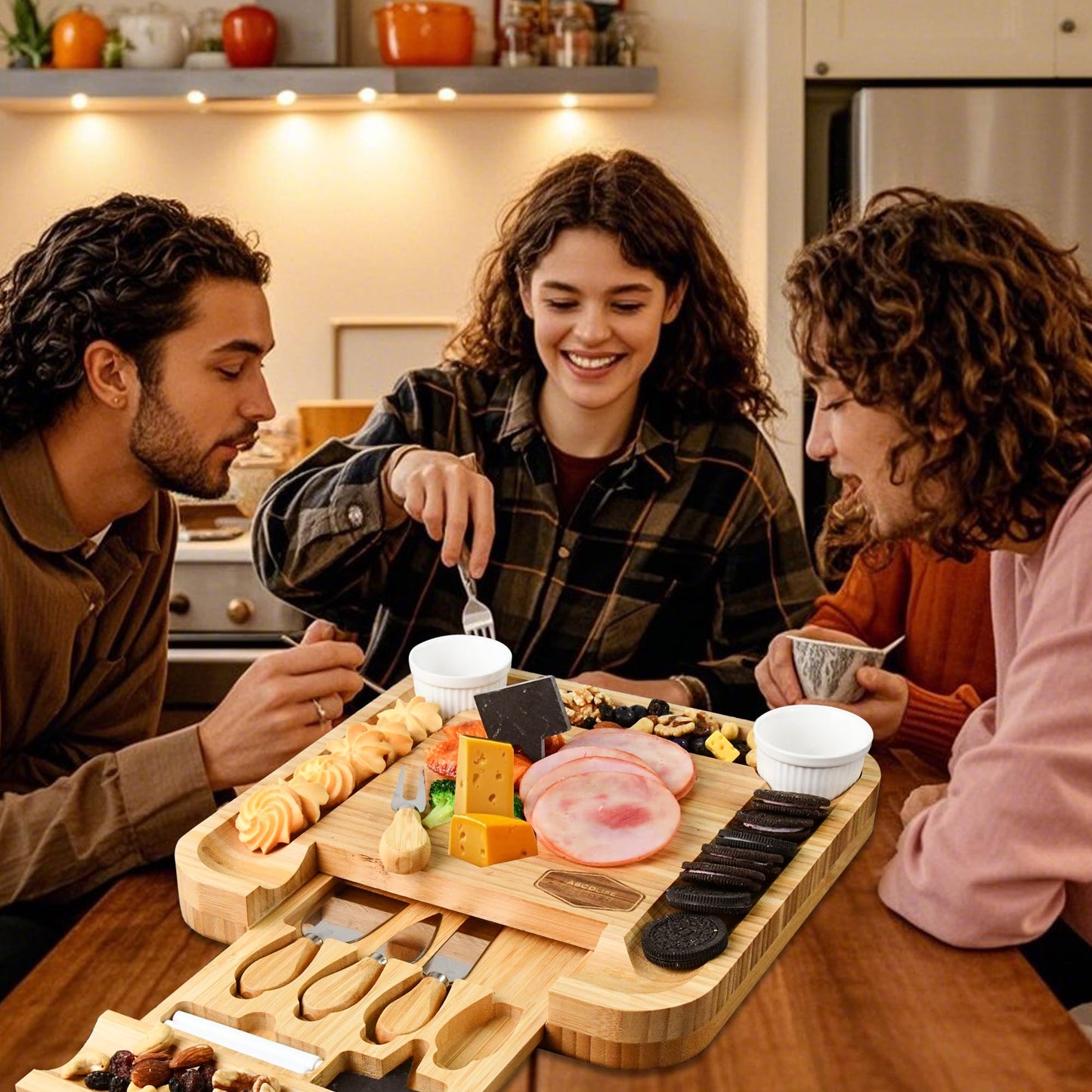 Charcuterie Board Cheese Board Set Portable Serving Platter for Cheese Meat, Fruits & Snacks with 4 Knives, 2 Bowls & Labeling Tool Perfect Housewarming Gifts for Women