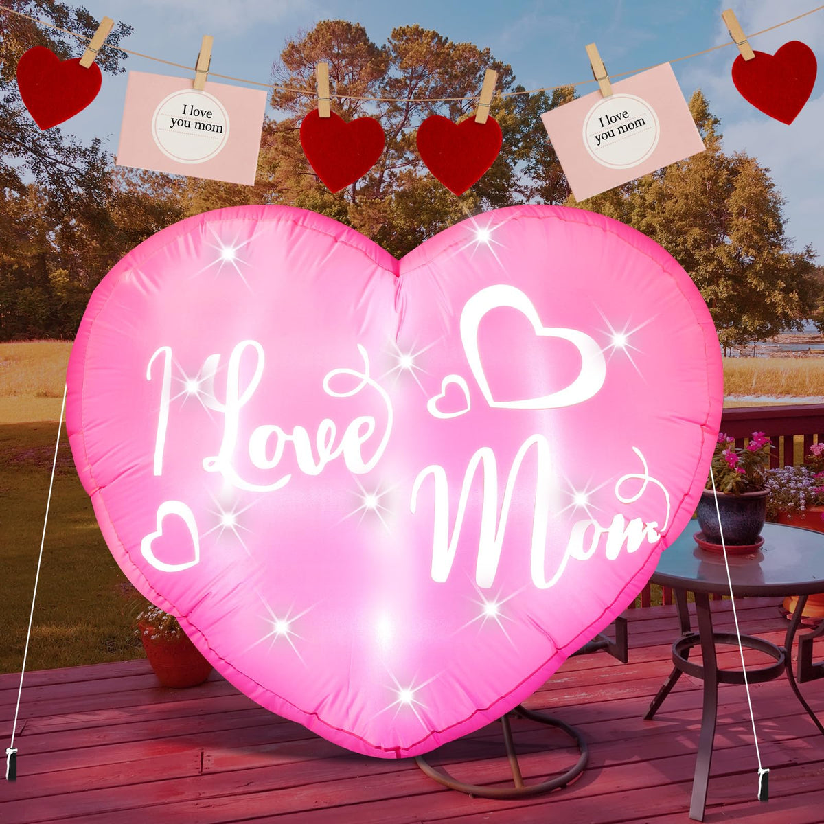 VIHOSE 4.2 ft Mother's Day Inflatables Decoration I Love Mom Blow up Decor Heart LED Lights Inflatable Decor for Outdoor Yard Garden Lawn Decoration Mom Gifts Party Supplies