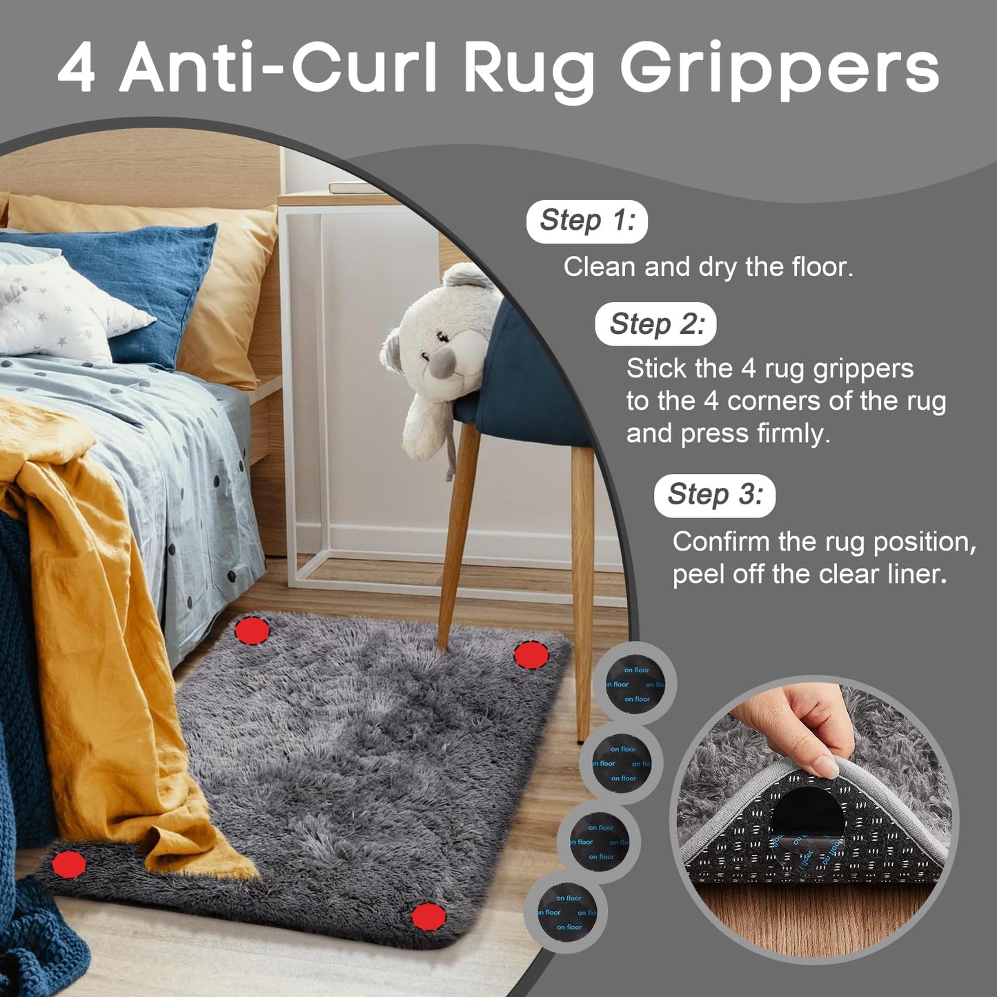 Ophanie Small Rug Upgrade Non Slip Throw Bedside Area Rugs, Fluffy Soft Grey Mini Bedroom Carpet, Affordable Door Entryway Indoor Inside Front Entrance Dog 2x3 Mat, Home Decor Aesthetic, Nursery