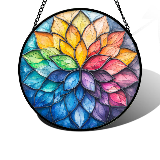 DASTOLL Stained Glass Window Hanging, Colorful Flower Petals Sun Catchers Diamond Glass Panel Hangings Suncatcher Decor for Birthday for Women, Men, Wife, Aunt, and Mom 6.3 in