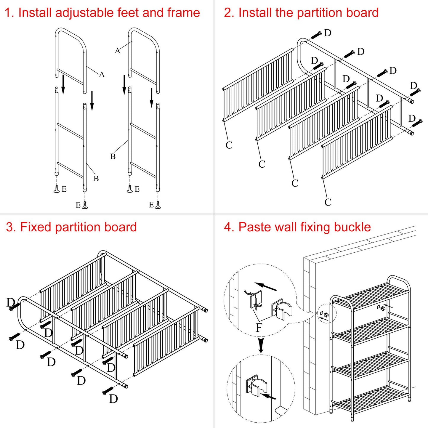 JSB 4-Tier Adjustable Shelving Unit, Heavy Duty Storage Rack Organizer Metal Corner Shelf for Kitchen Living Room Laundry Pantry Bathroom (Black, 4 Tier)…