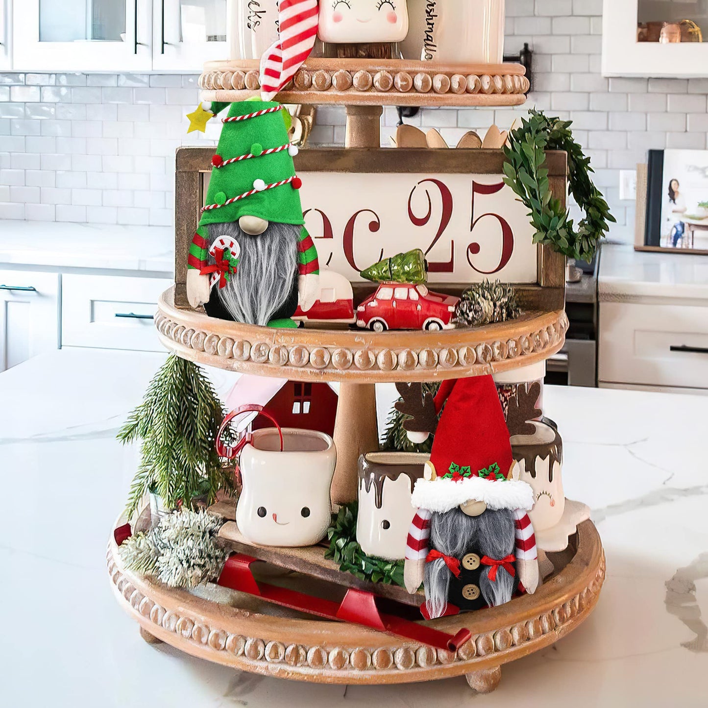 Tifeson Christmas Gnomes Decorations - Mr and Mrs Xmas Gnome Plush, Handmade Scandinavian Tomte for Home Table Tiered Tray Holiday Decor Gifts