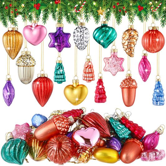 Seeloowy 36 Pcs Assorted Mercury Glass Christmas Tree Ornaments Bulk 2.36 Inch Vintage Designs Shatter Resistant Glass Ornaments for Wreath, Mantel, Holiday Party and Seasonal Home Decorations