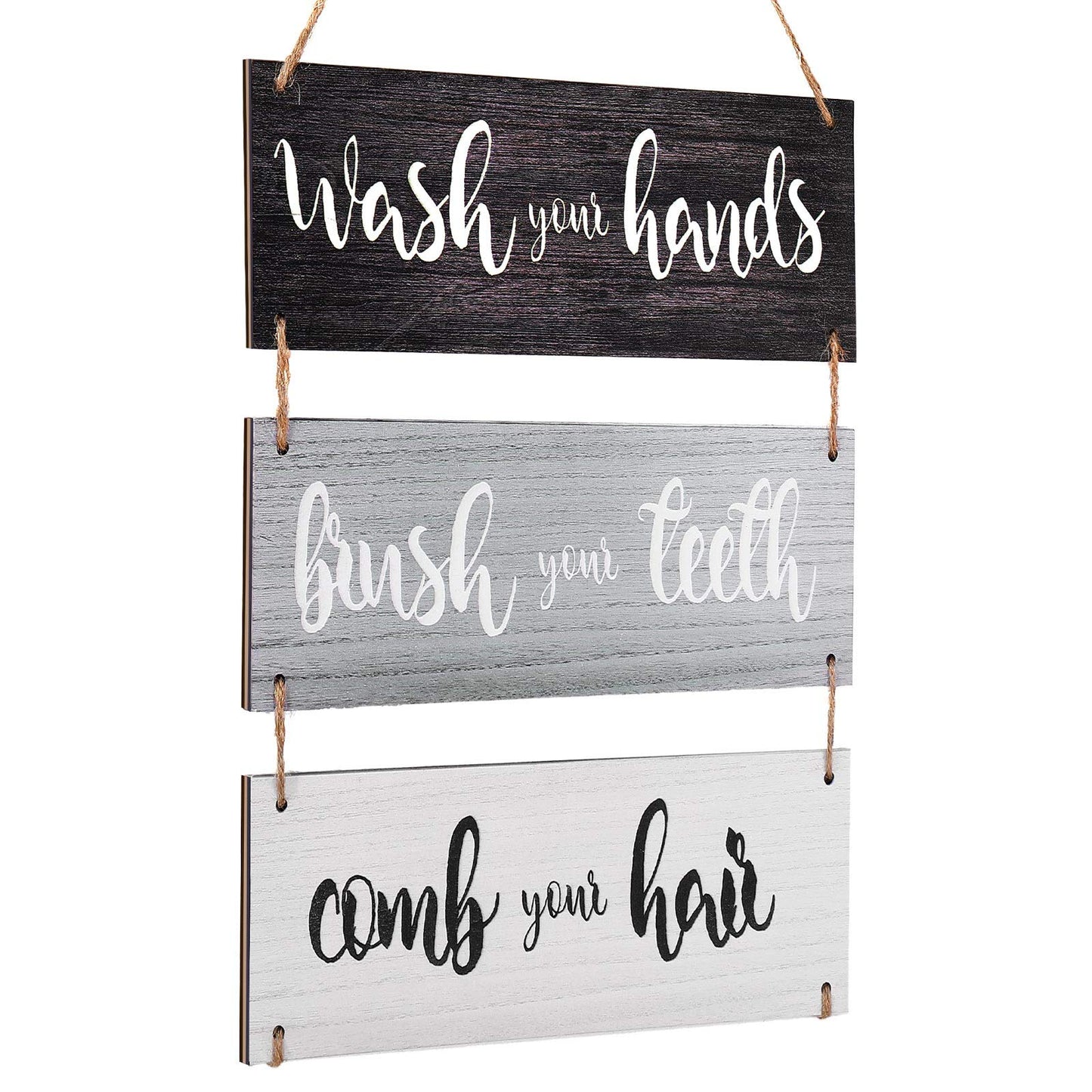 Jetec Farmhouse Bathroom Wall Decor Bath Rules Wall Art Sign Family Hanging Funny Wooden Hanging Sign Rustic Wood Decor for Home Bedroom Outdoor(Simple Pattern,Black, White, Gray)