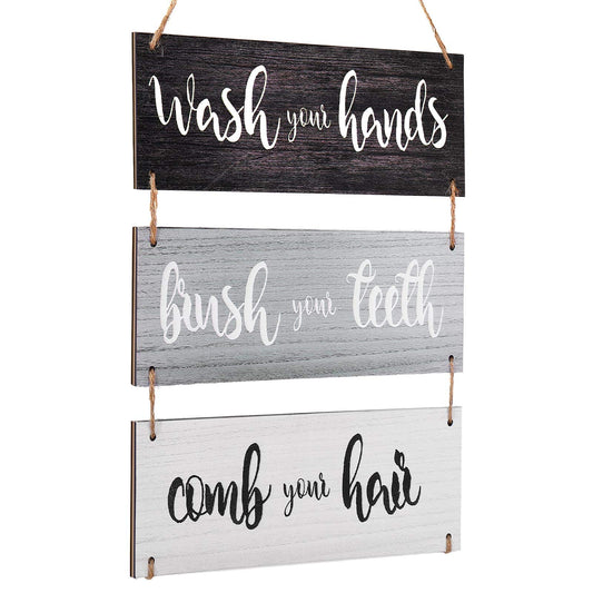 Jetec Farmhouse Bathroom Wall Decor Bath Rules Wall Art Sign Family Hanging Funny Wooden Hanging Sign Rustic Wood Decor for Home Bedroom Outdoor(Simple Pattern,Black, White, Gray)