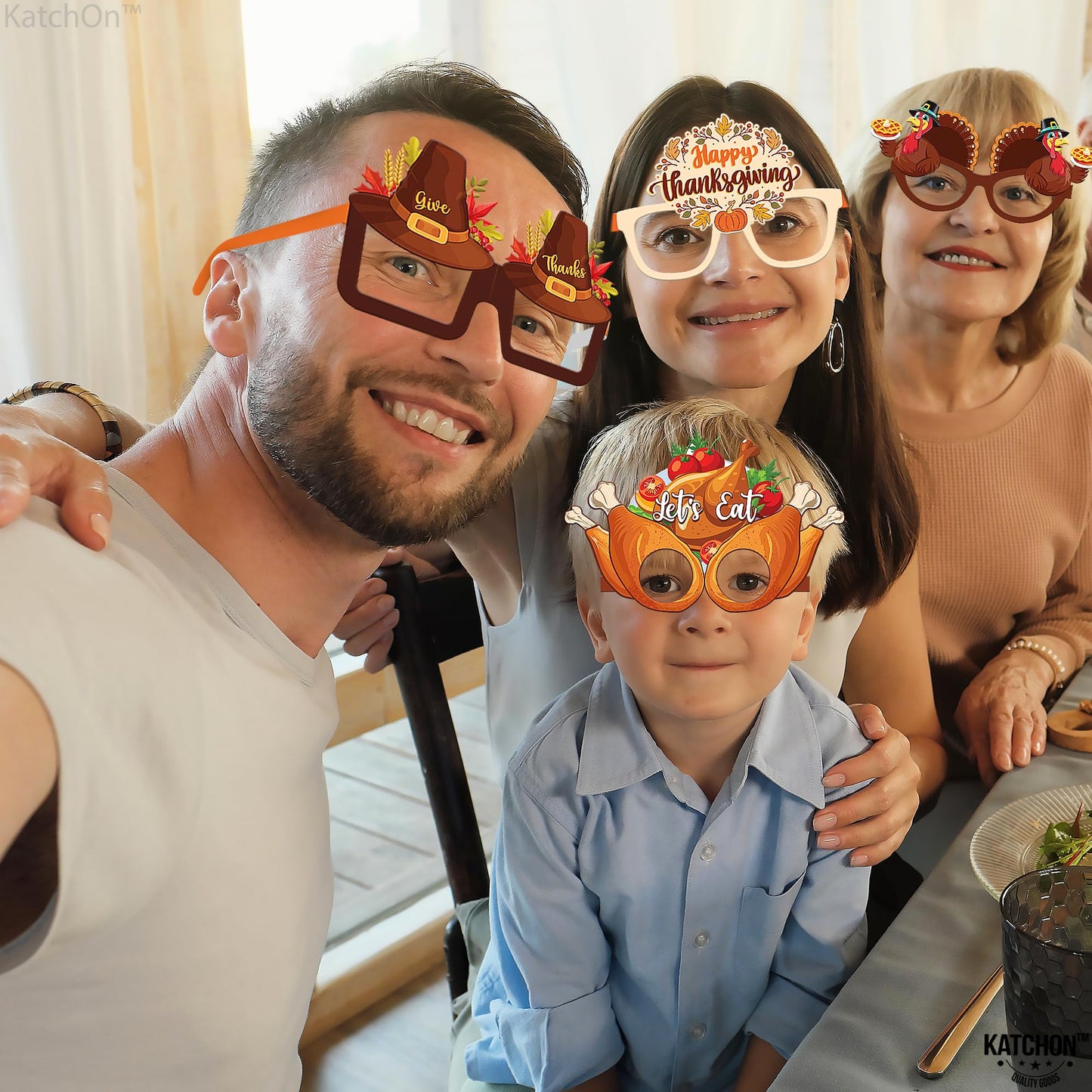 KatchOn, Happy Thanksgiving Glasses - Pack of 12 | Fall Thanksgiving Party Favors for Thanksgiving Party Decorations | Turkey Glasses, Thanksgiving Photo Booth Props | Thanksgiving Decorations