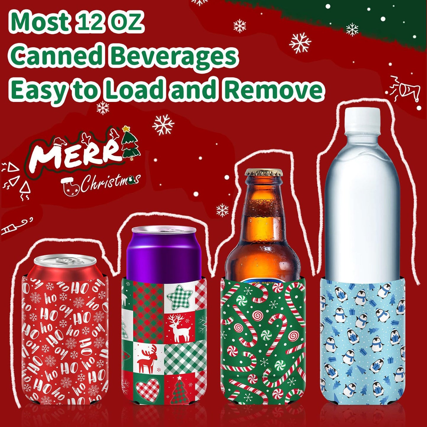 SEPGLITTER 18 pack Christmas Can Cooler Sleeves, Beer Drink Can Beverage Bottle Cooler Sleeves Collapsible for Christmas Holiday Party Gifts Decorations Supplies Favors