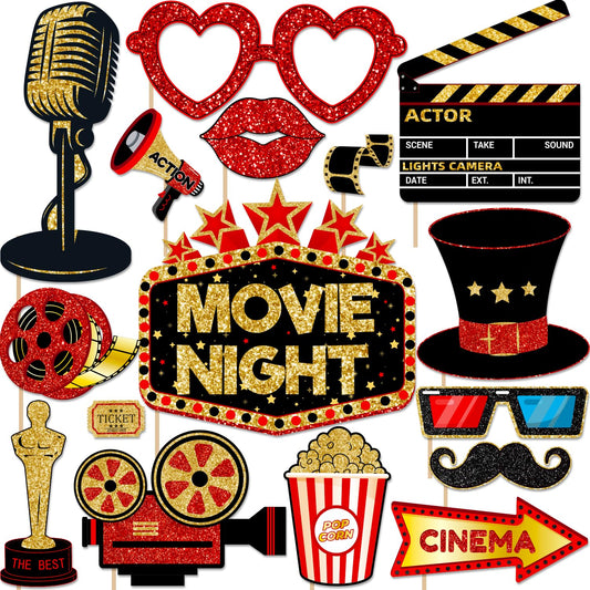 Movie Night Supplies Photo Booth Props Hollywood Photobooth Props for Movie Theater Themed Red Carpet Birthday Party Favors Supplies
