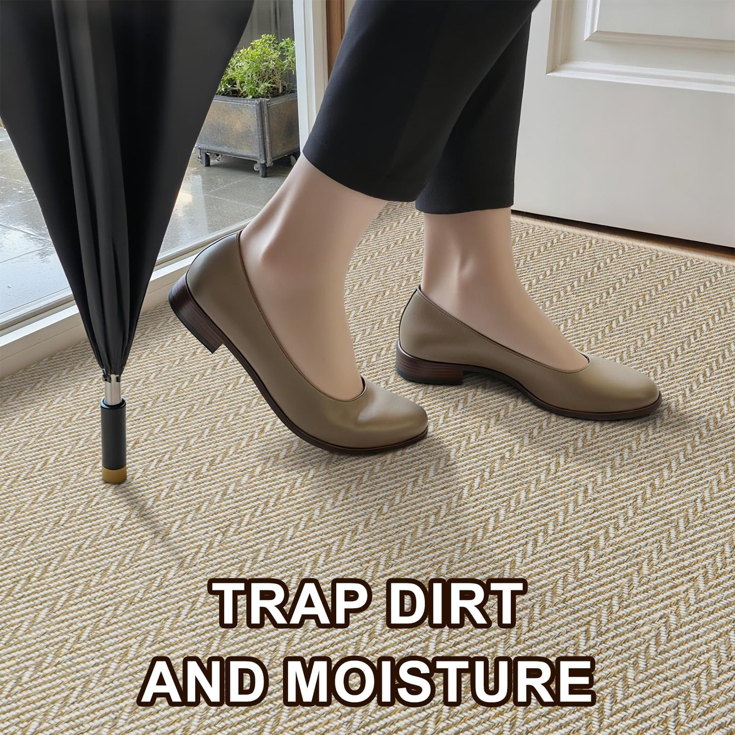BEISIFLOOR Ultra Thin Door Mat Indoor Entrance 17"x29", Low-Profile Indoor Door Mat, Non Slip Entry Mat Rubber Backing Unique Herringbone Design Inside Doormat Dirt Trapper Entryway Mats, Beige