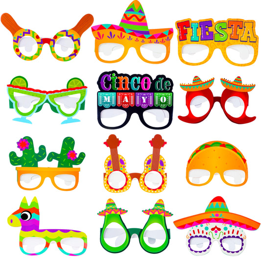 JOYIN 12 PCS Mexican Fiesta Party Paper Eyeglasses for Cinco de Mayo Party Decorations, Mexican Themed Bachelorette Party Favors, Party Costume Photo Booth Props Supplies for Taco Tuesday