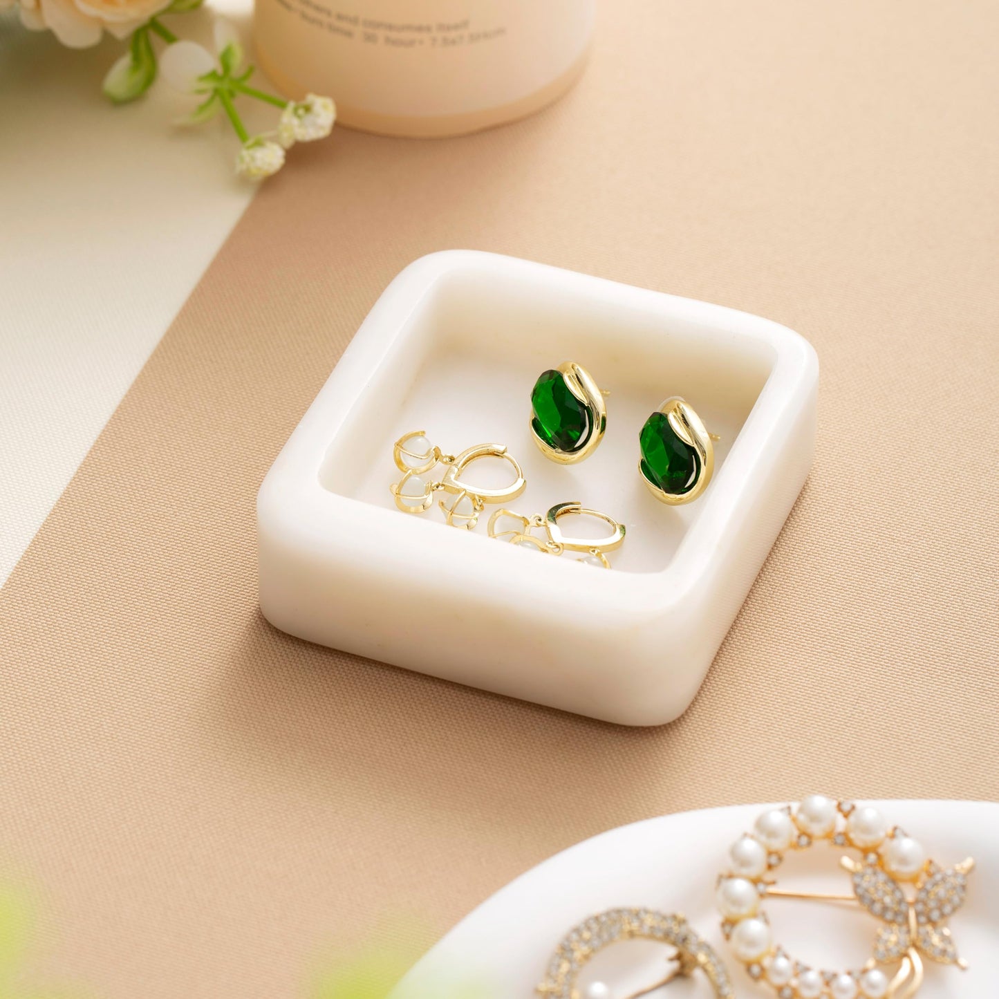 CM CHIC MONDAY Marble Ring Holder for Women, Irregular Square Jewelry Dish Tray, Monthers Day Gifts Small Ring Dish(Natural White)