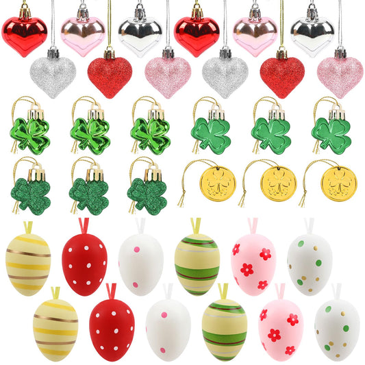 JUNEBRUSHS Valentines Day Decor Tree Decorations Set, 36 Pcs Ornaments for Valentine's St Patricks Easter Glossy Glitter Hanging Decorations for Home Wedding Party
