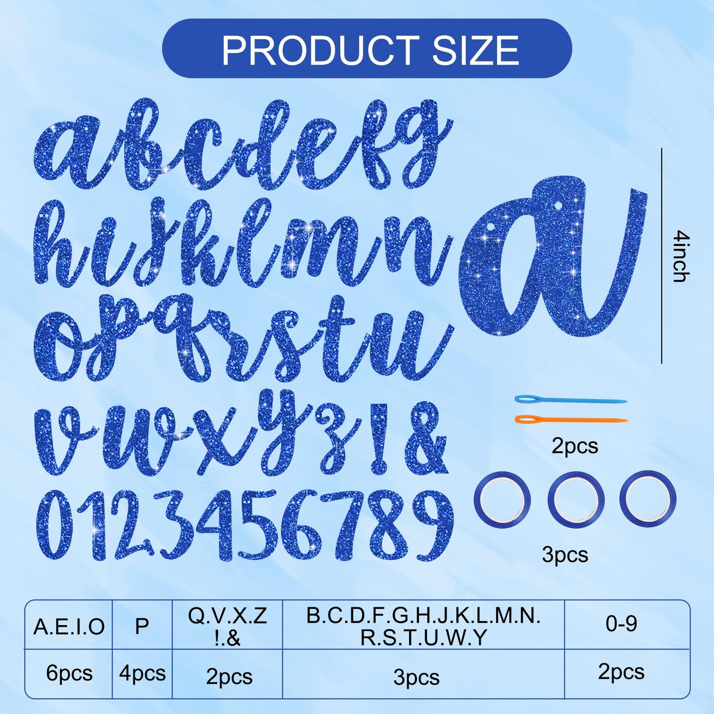 BEISHIDA Glitter Blue 116 PCS A-Z DIY Letter Banner Kit Make Your Own Banner，Including 111 Letters and Numbers 3 Rope and 2 Threading Device,Customized for Birthday Graduation Wedding Party Decor