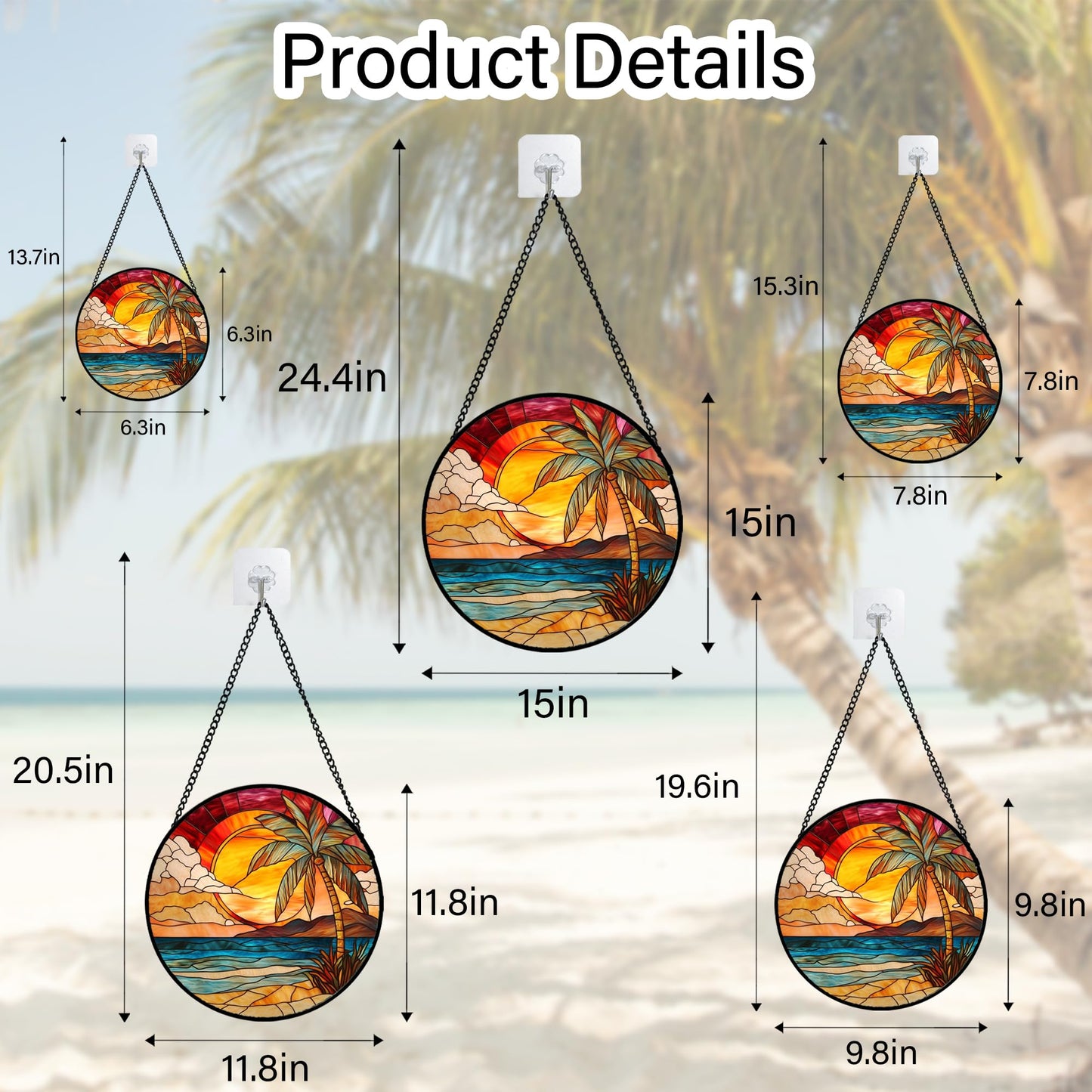 CHATYOUNG Stained Glass Window Hanging Sunrise Over A Blue Ocean Landscape 7.8" - Suncatcher Door Garden Home Decor Birthday Christmas for Men Woman Mom Nana Grandma Girl Dad