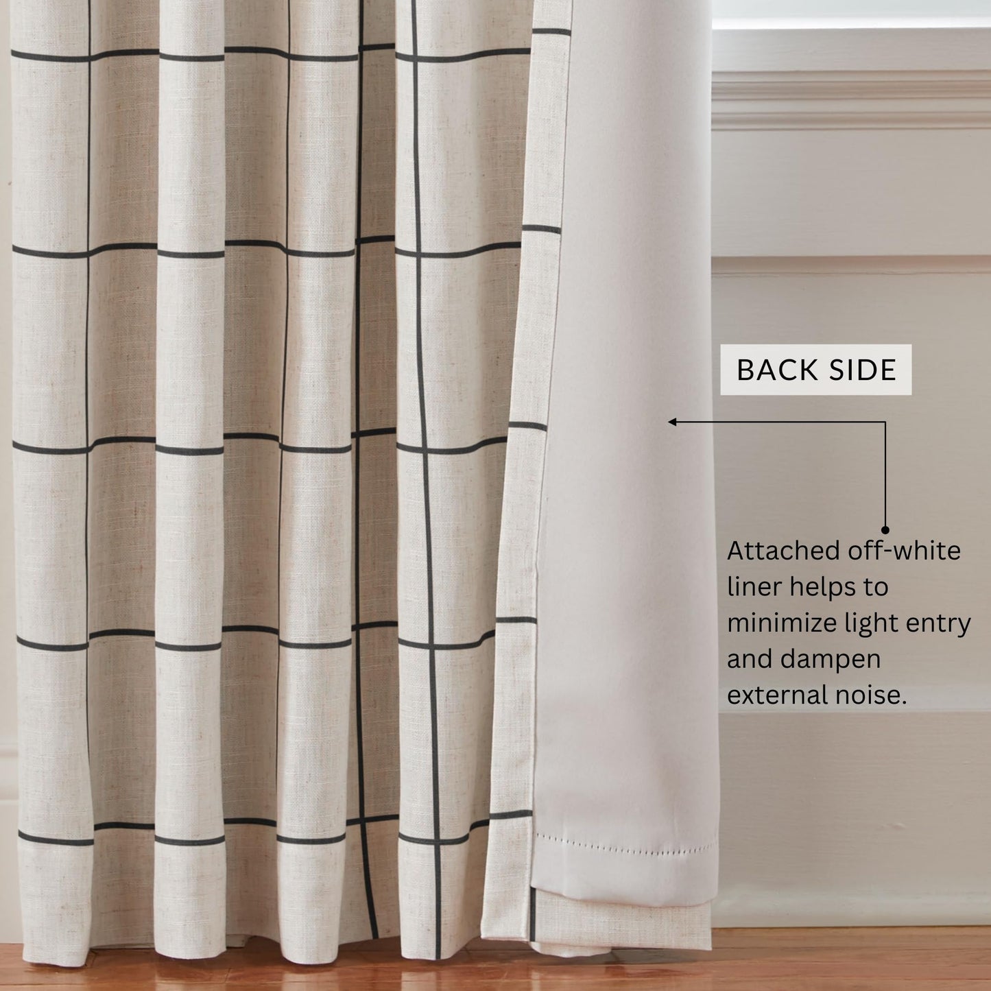 Elrene Home Fashions Brighton Windowpane Plaid Blackout Window Curtain, Living Room and Bedroom Drape with Rod Pocket Tabs, 52" x 84", Black, 1 Panel
