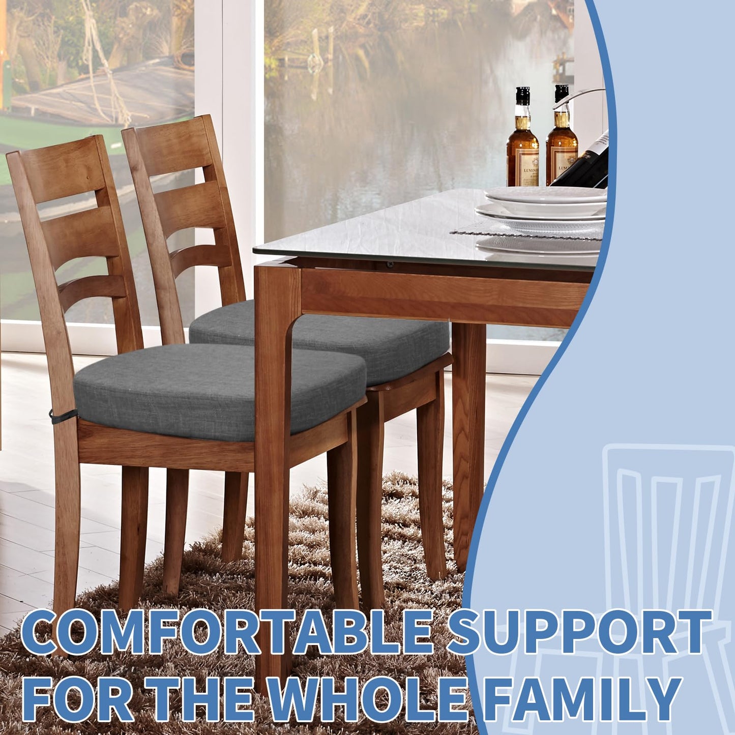 BUYUE Thickened 2.5" Friendly Woven Fabric Dining Chair Cushion, U-Shape High Density Foam Comfortable Chair Pad for Kitchen, Slip Resistant Indoor Seat Cushion (1 Piece, Dark Gray)