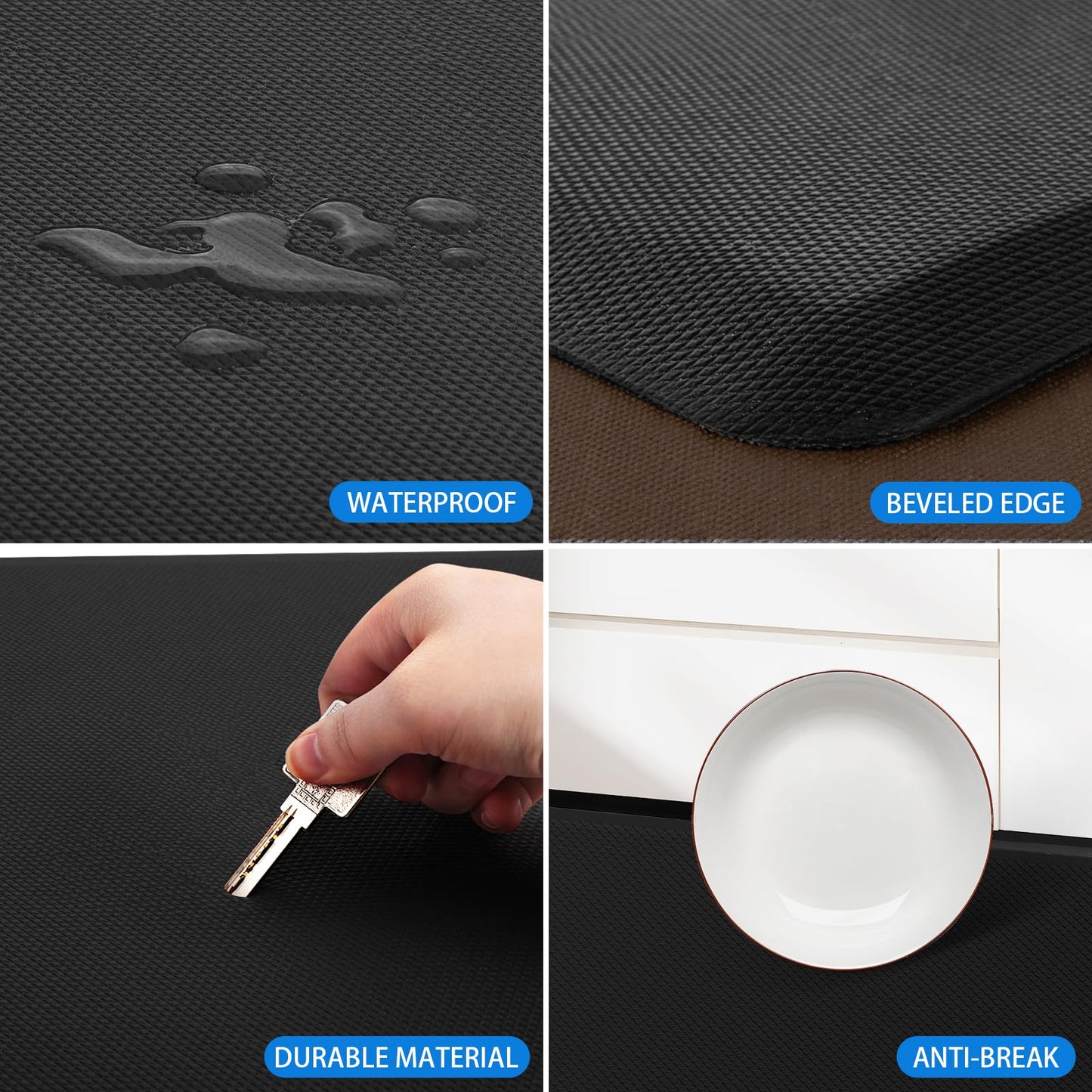 HappyTrends Kitchen Mat Cushioned Anti-Fatigue Rug Non-Slip Kitchen Rugs Stain Resistant Ergonomic Comfort Mat for Floor, Office, Sink, Laundry (17.3"x 28", Black)