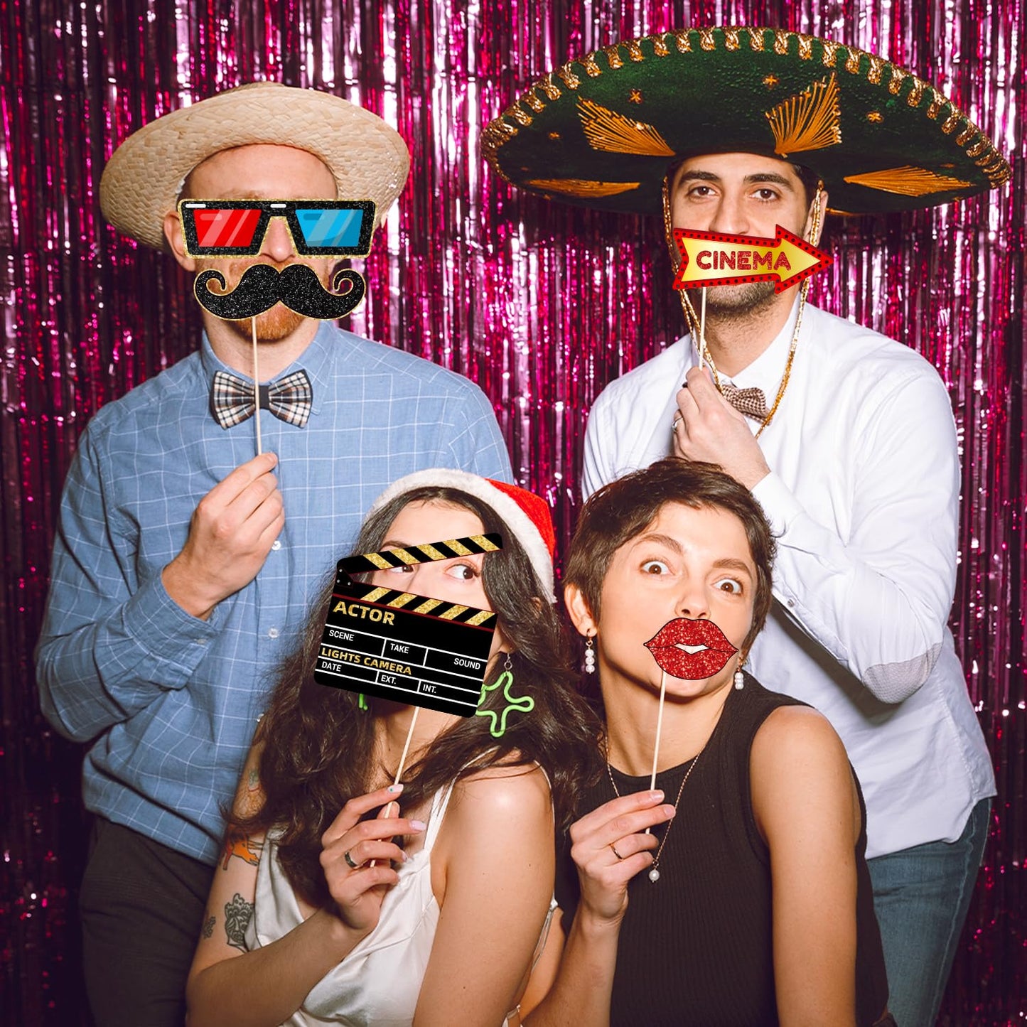 Movie Night Supplies Photo Booth Props Hollywood Photobooth Props for Movie Theater Themed Red Carpet Birthday Party Favors Supplies