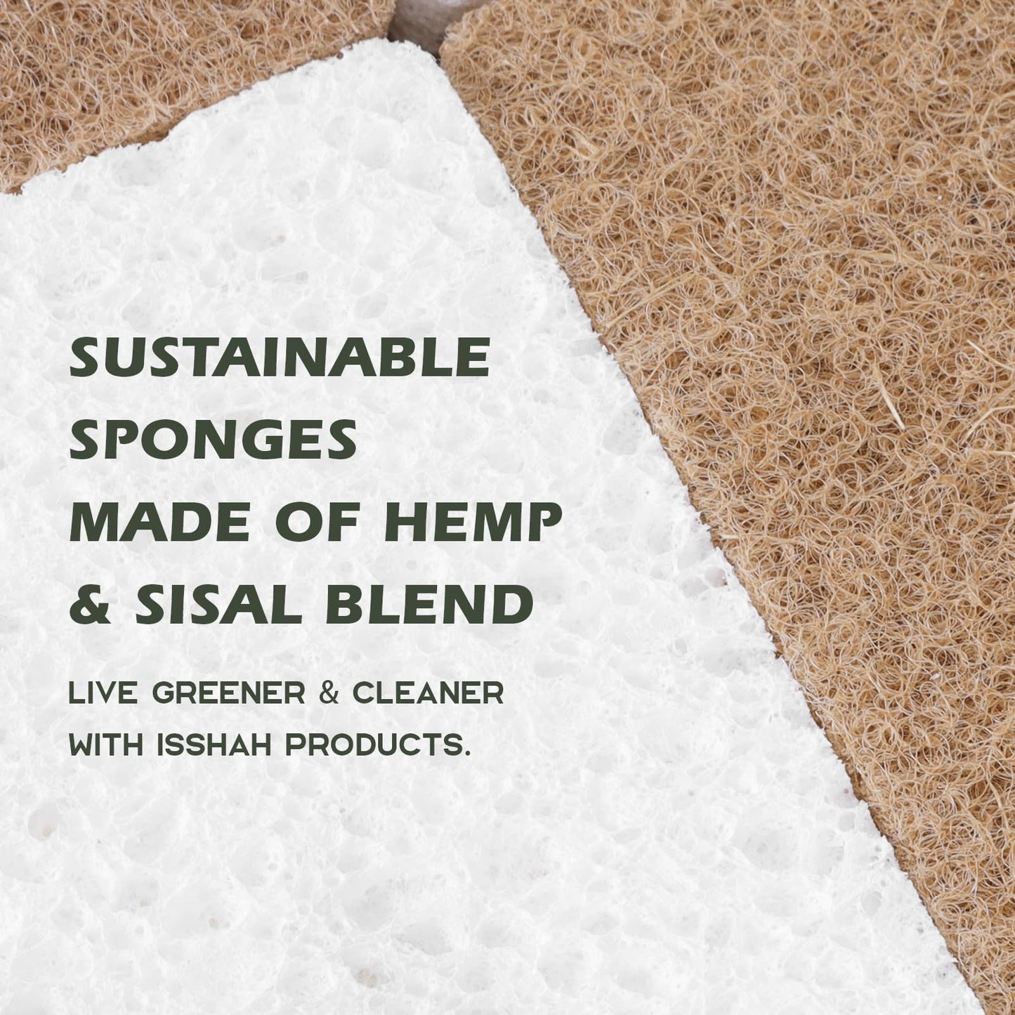 Isshah Plant-Based Kitchen Sponges - Natural, Eco-Friendly, Biodegradable Sisal Hemp Sponges for Dishes, Cleaning Sponge for Kitchen, Bathroom, Household - 24 Count
