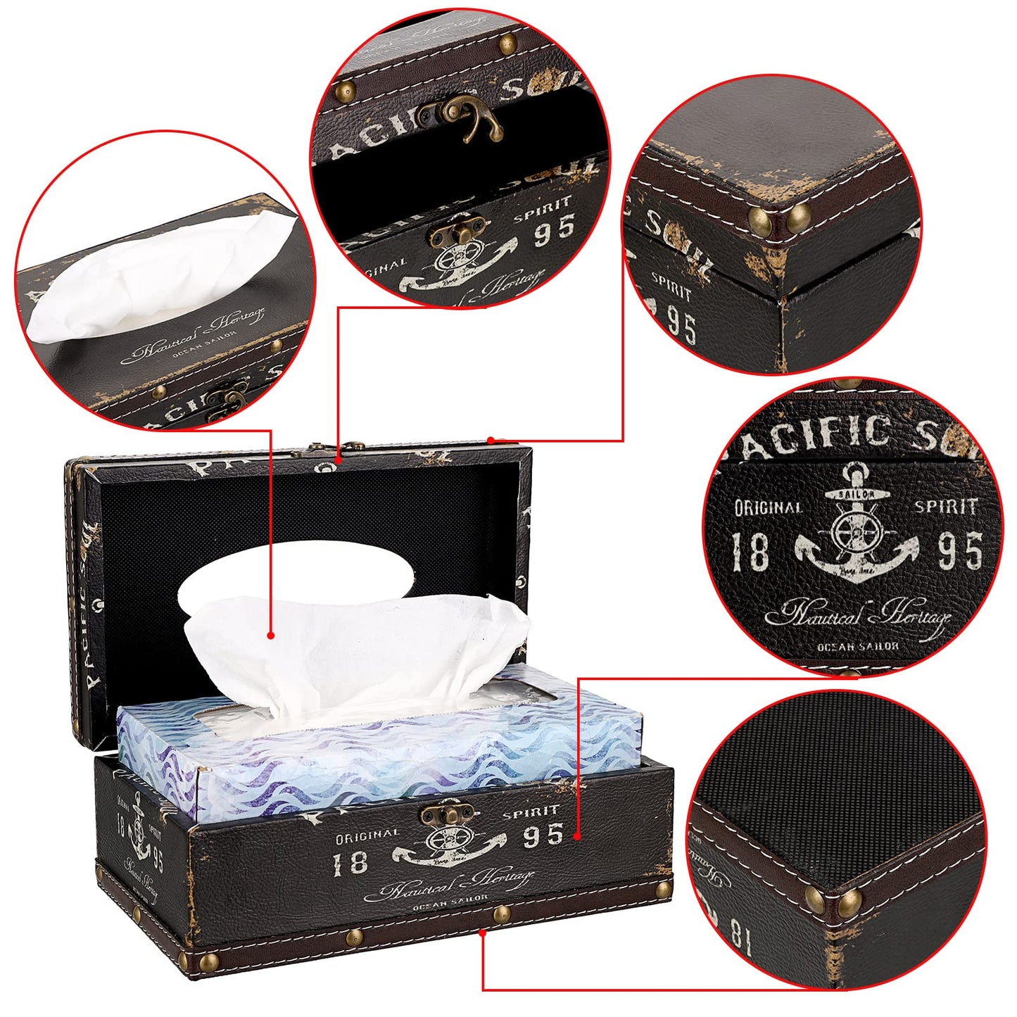 Sumnacon Tissue Box Cover Rectangle Tissue Box with Lid,Wooden Tissue Box Holder Retro Tissue Holder Decorative Tissue Cover for Bathroom Toilet Living Room Kitchen Table Desk OfficeDecor,Brown