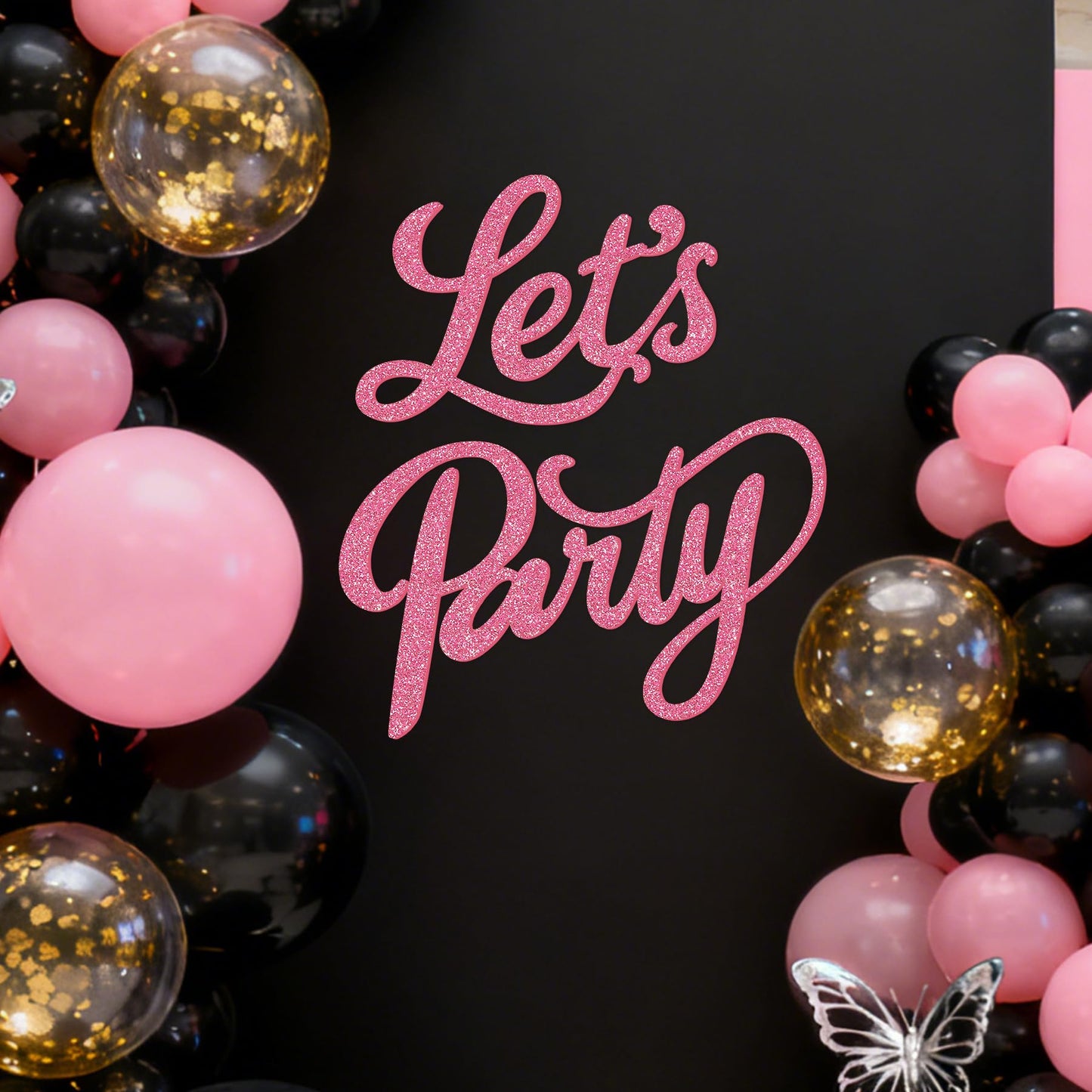 Babenest Let's Party Felt Sign, Flash Pink Reusable Glitter Letter Banner for Backdrop, Balloon Arch Decor, Party Supplies for Graduation, Birthday, Wedding, Bachelorette, Christmas, Home Bar, Man Cave Wall Decorations