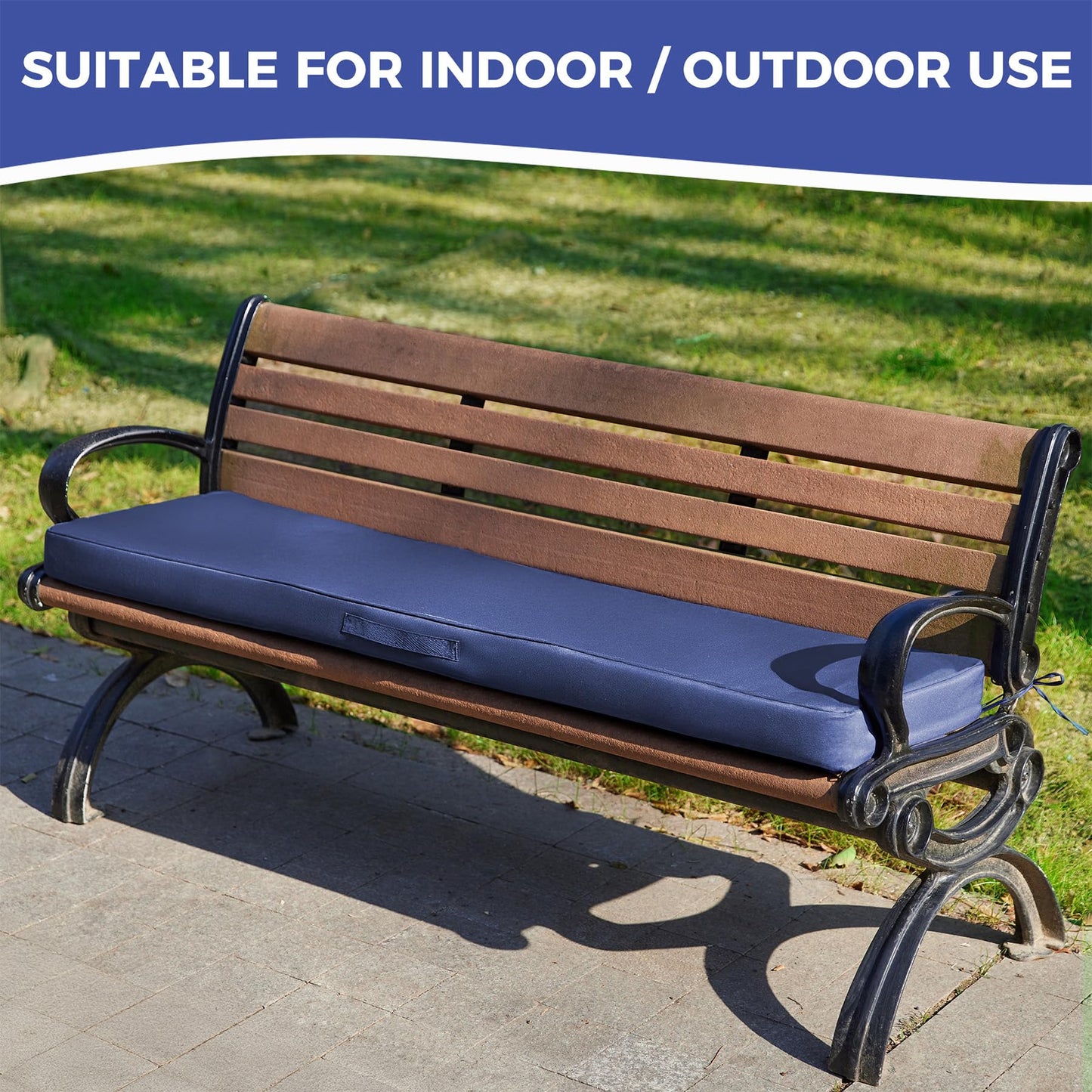 IPYNBAP Outdoor Bench Cushions for Outdoor Furniture, 48x18x3 Inch, Waterproof Bench Pillow, Fade Resistant Long Bench Seat Pads for Garden, Indoor, Porch Swing, Navy Blue