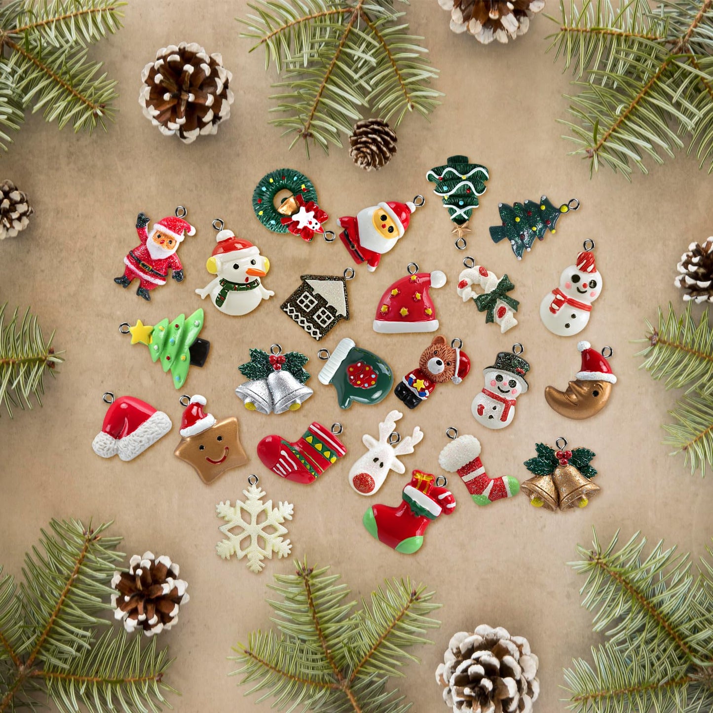 Naler 24PCS Mini Christmas Ornaments, Resin Design with Santa Claus, Snowman, Reindeer and More for Christmas Decoration